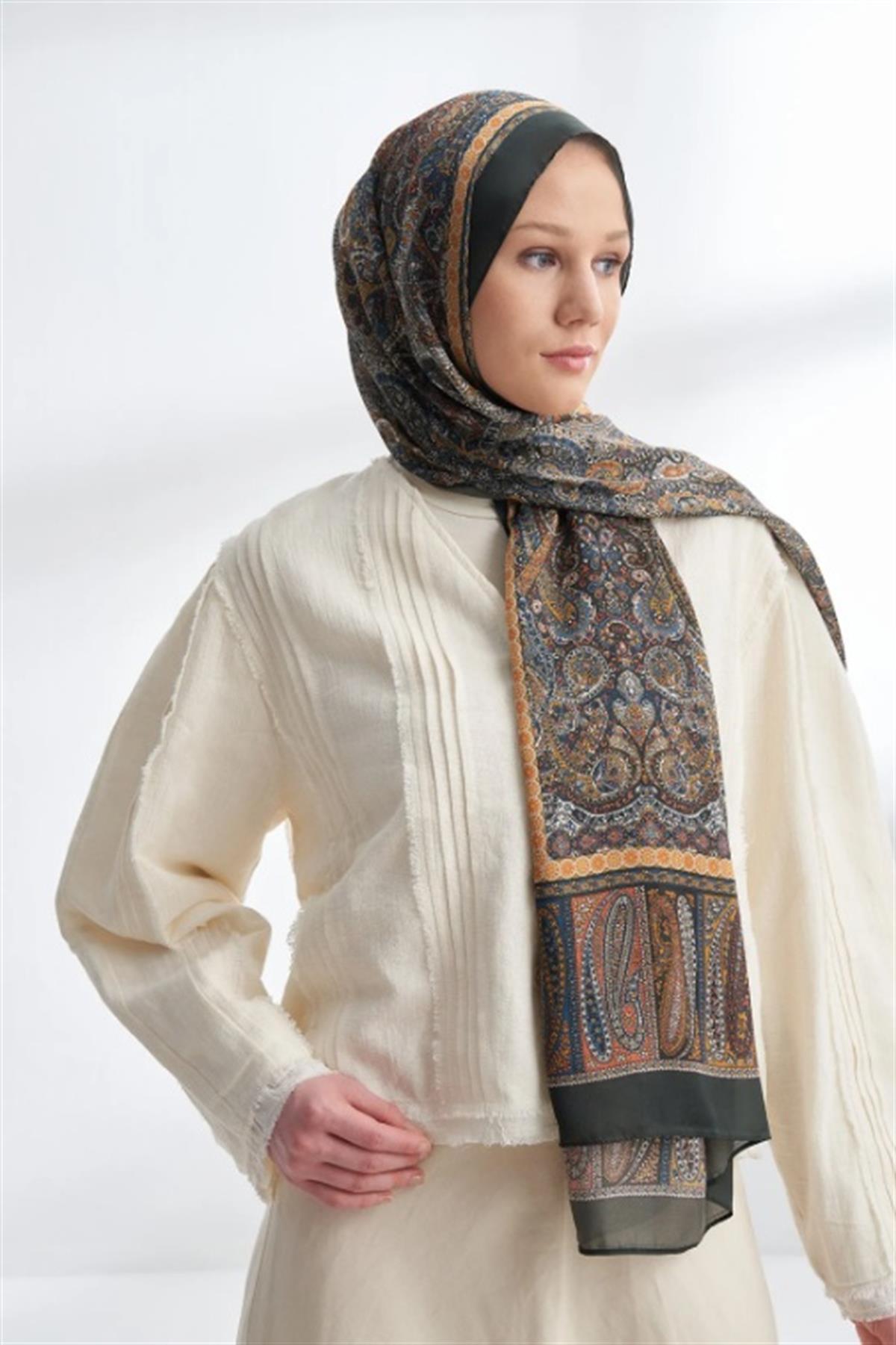 Armanda Etro Etnik Desen Şal 6036-Kaşmir Haki