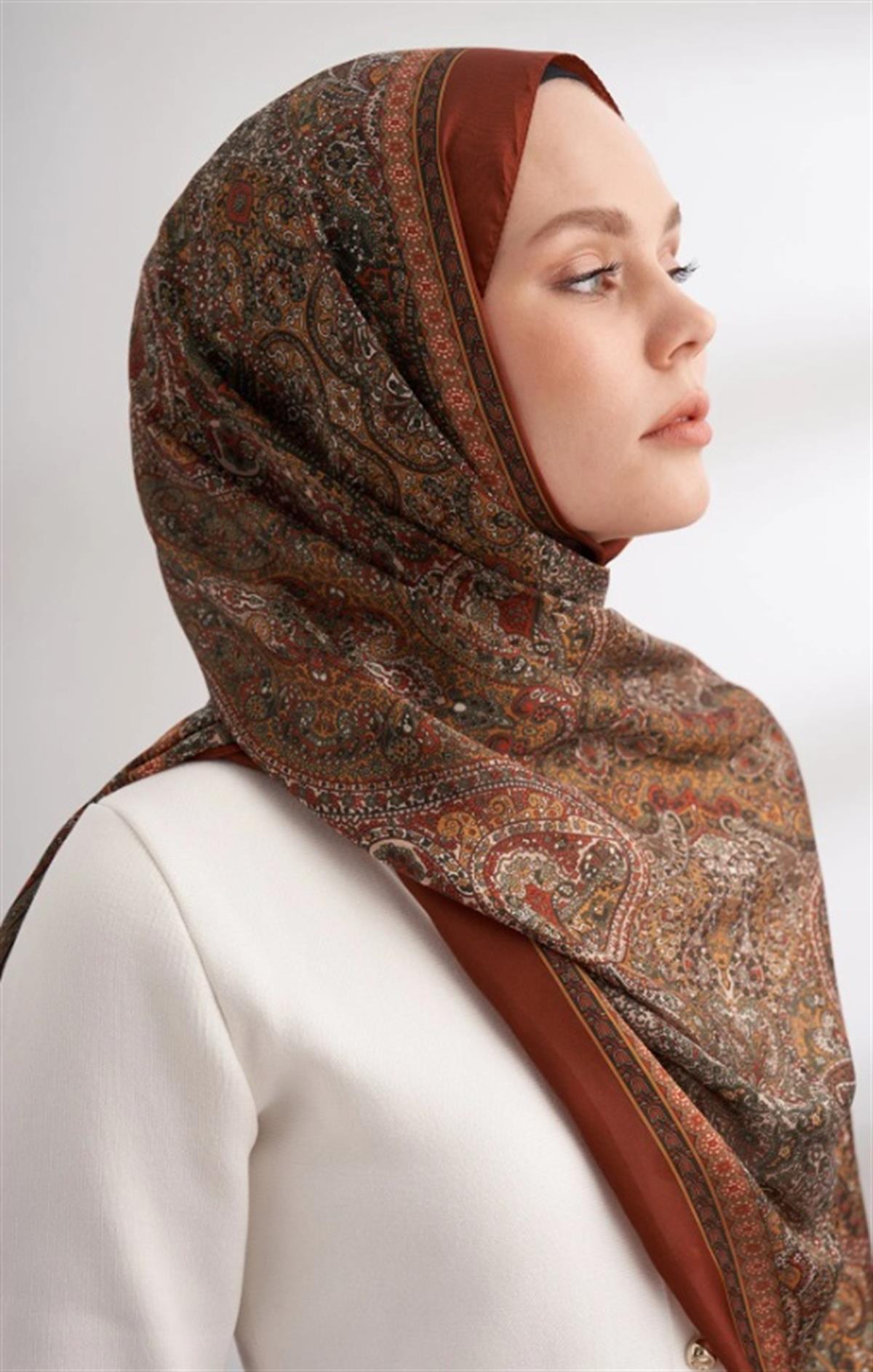 Armanda Etro Etnik Desen Şal 6036-MARSİLYA KİREMİT
