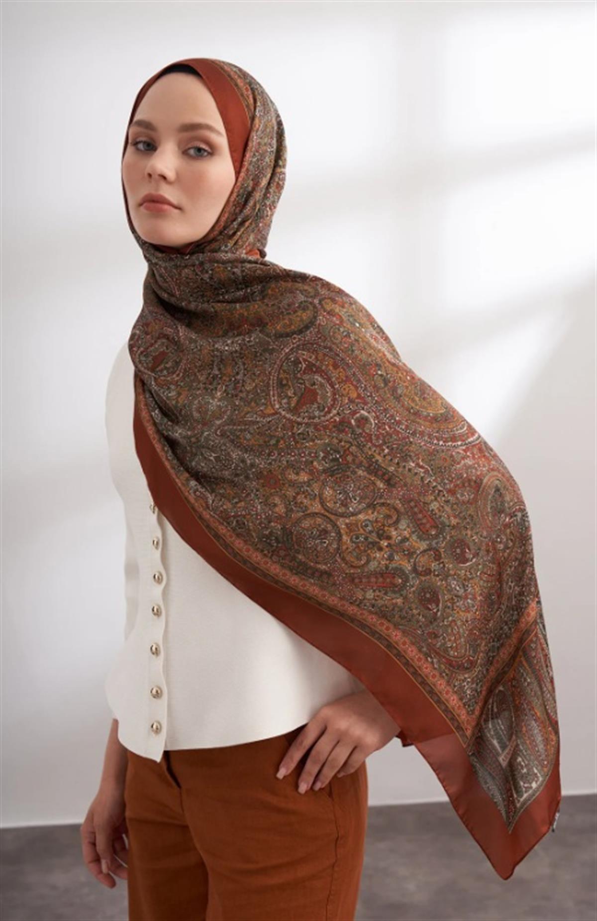 Armanda Etro Etnik Desen Şal 6036-MARSİLYA KİREMİT