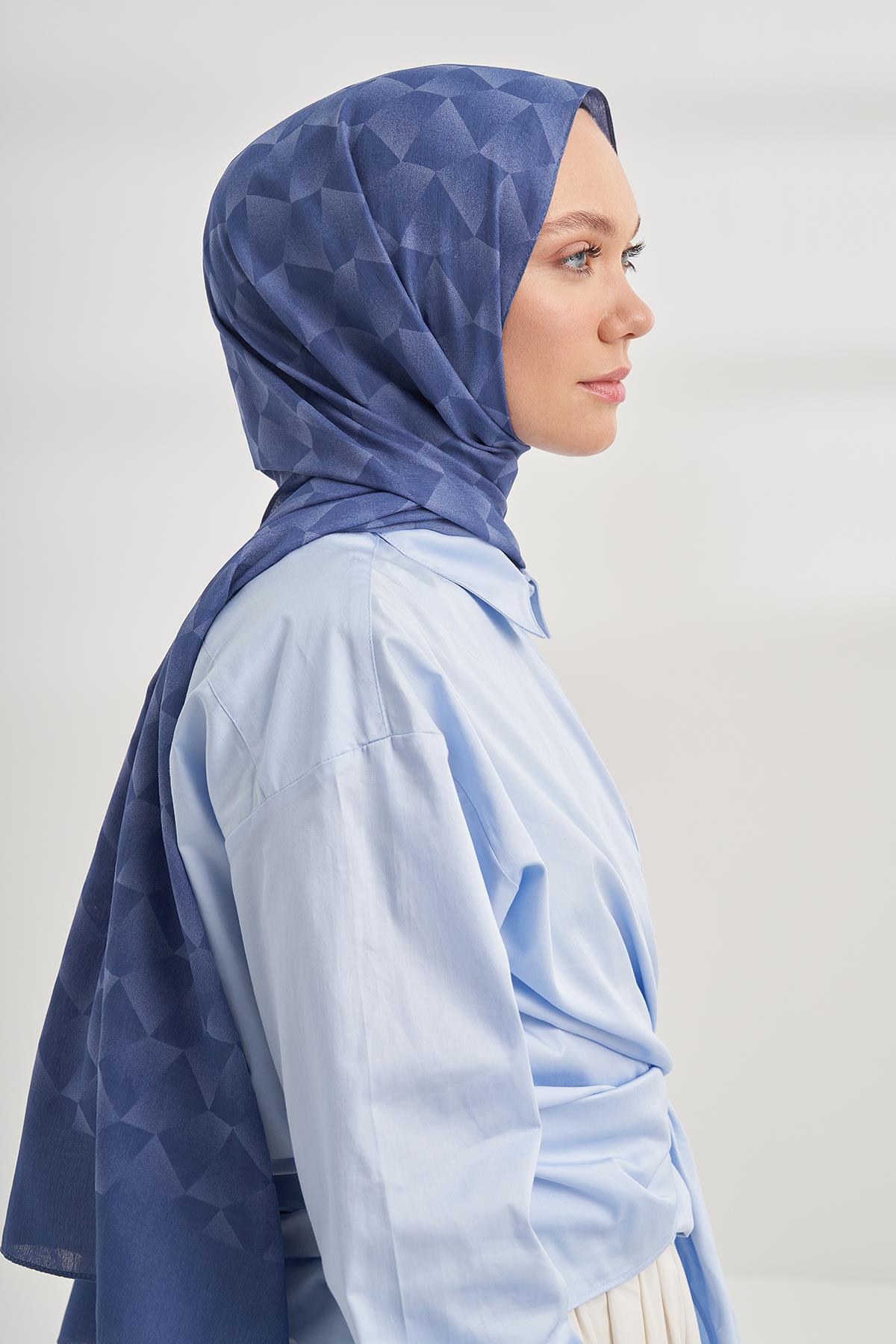 Armanda Geometrik Desen Şal 3120-İNDİGO