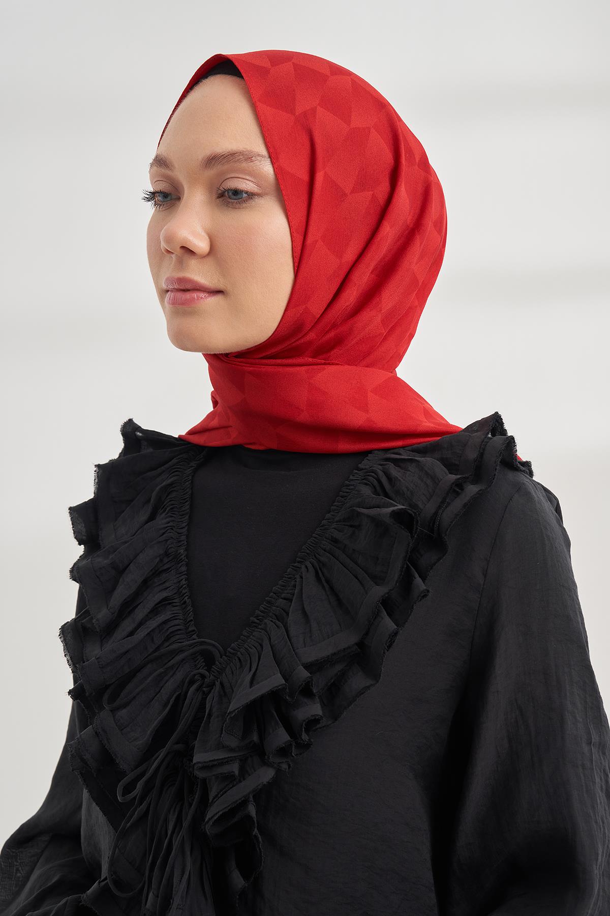 Armanda Geometrik Desen Şal 3120-kırmızı