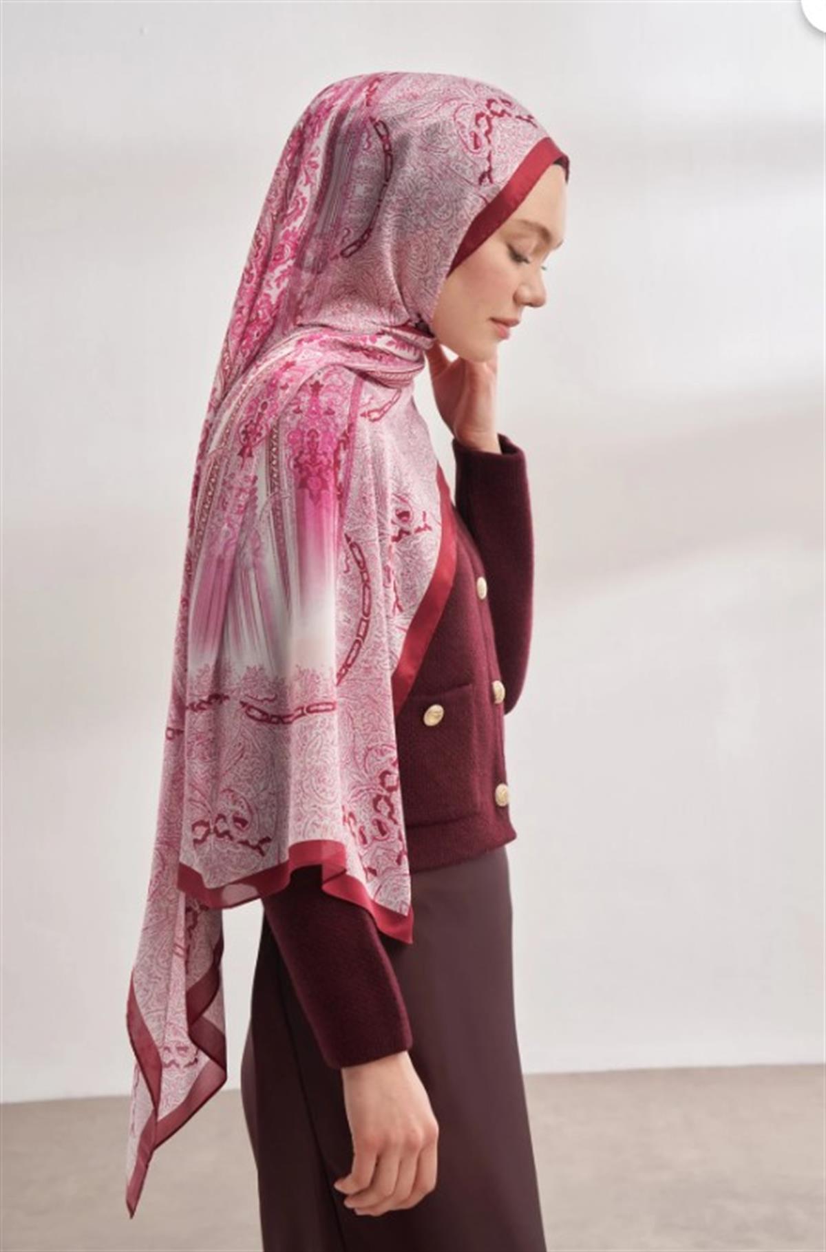 Armanda İthal Vual Nuit Desen Şal 04463-Bordo