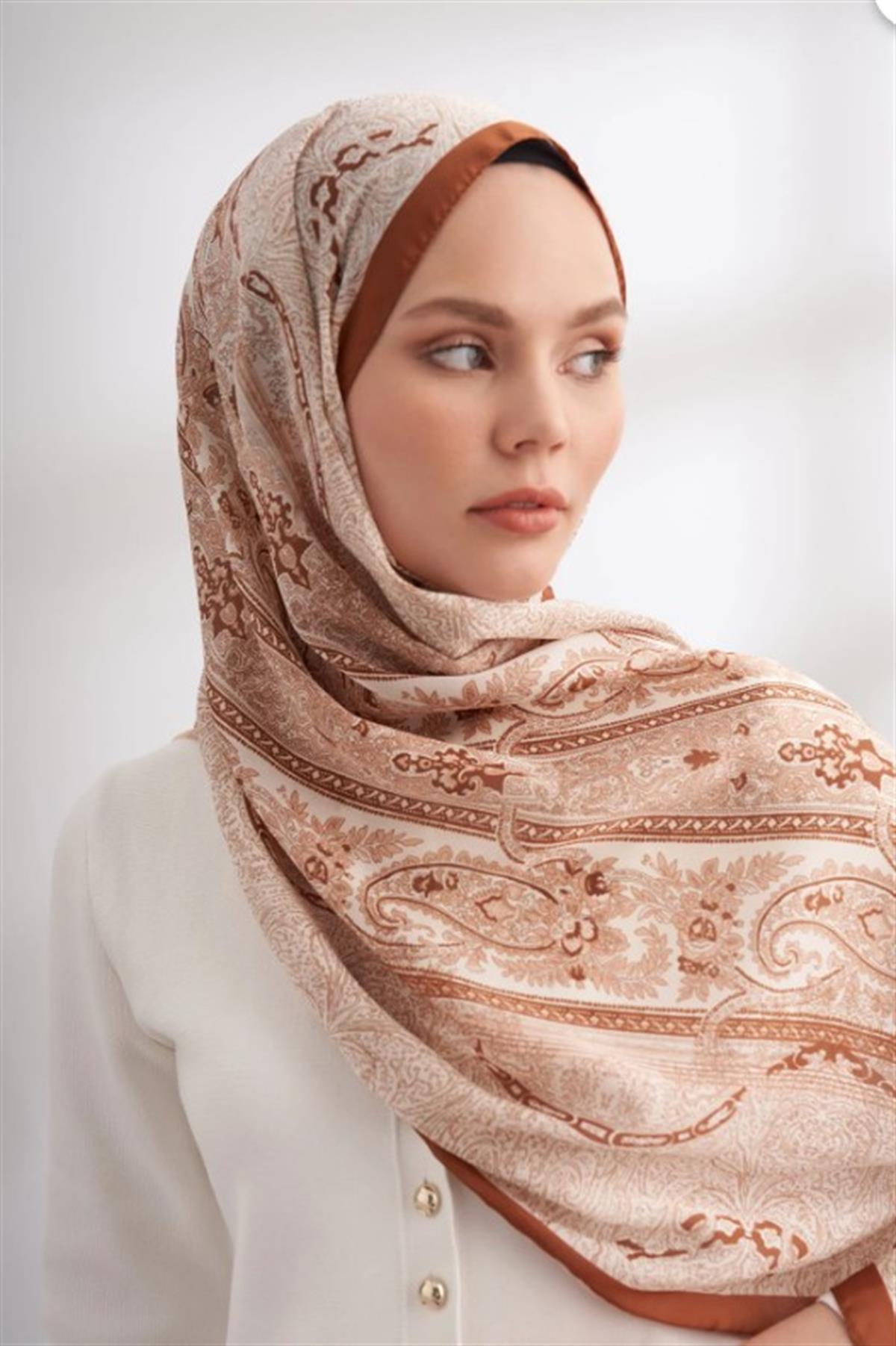 Armanda İthal Vual Nuit Desen Şal 04463-Camel