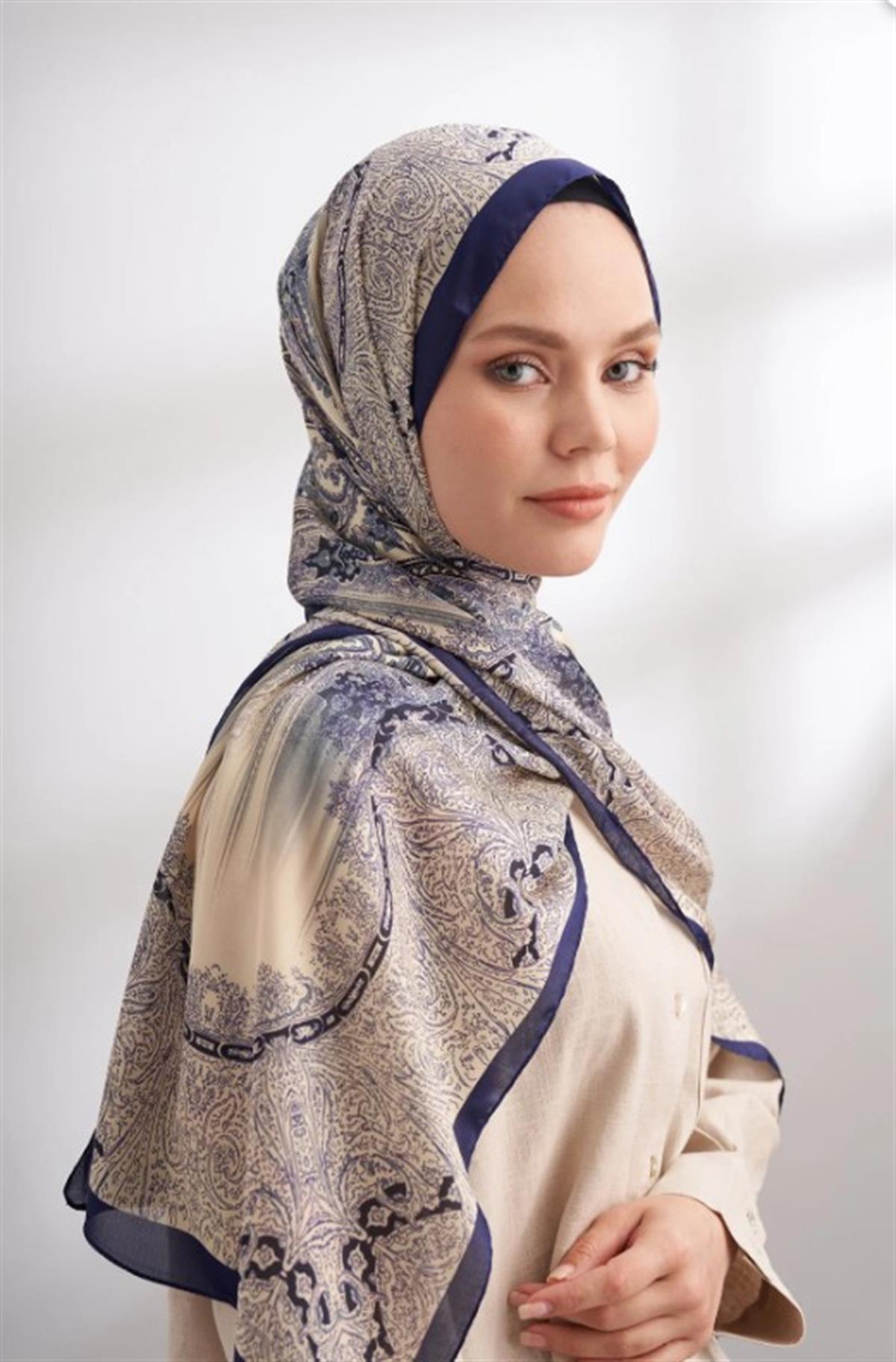Armanda İthal Vual Nuit Desen Şal 04463-Lacivert