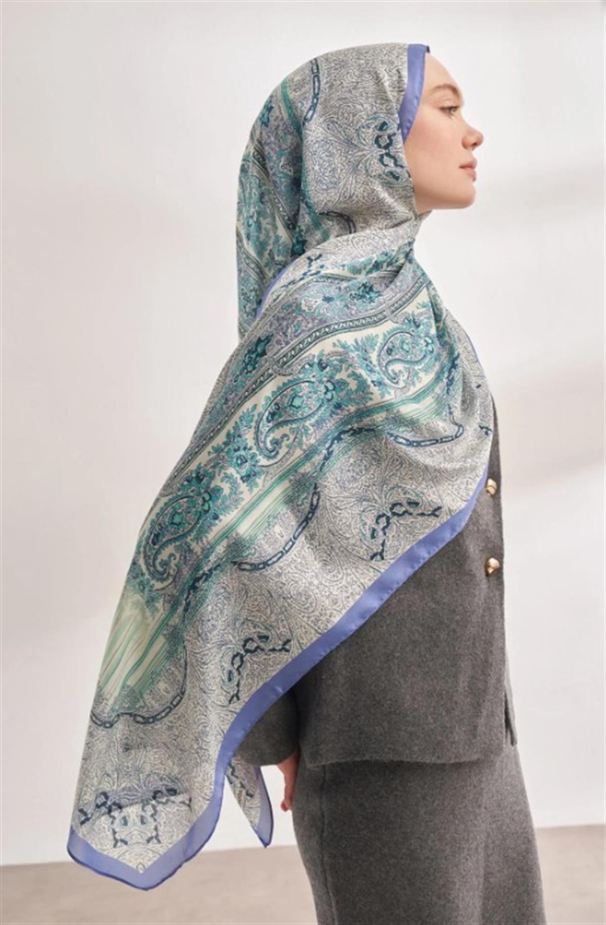 Armanda İthal Vual Nuit Desen Şal 04463-İndigo