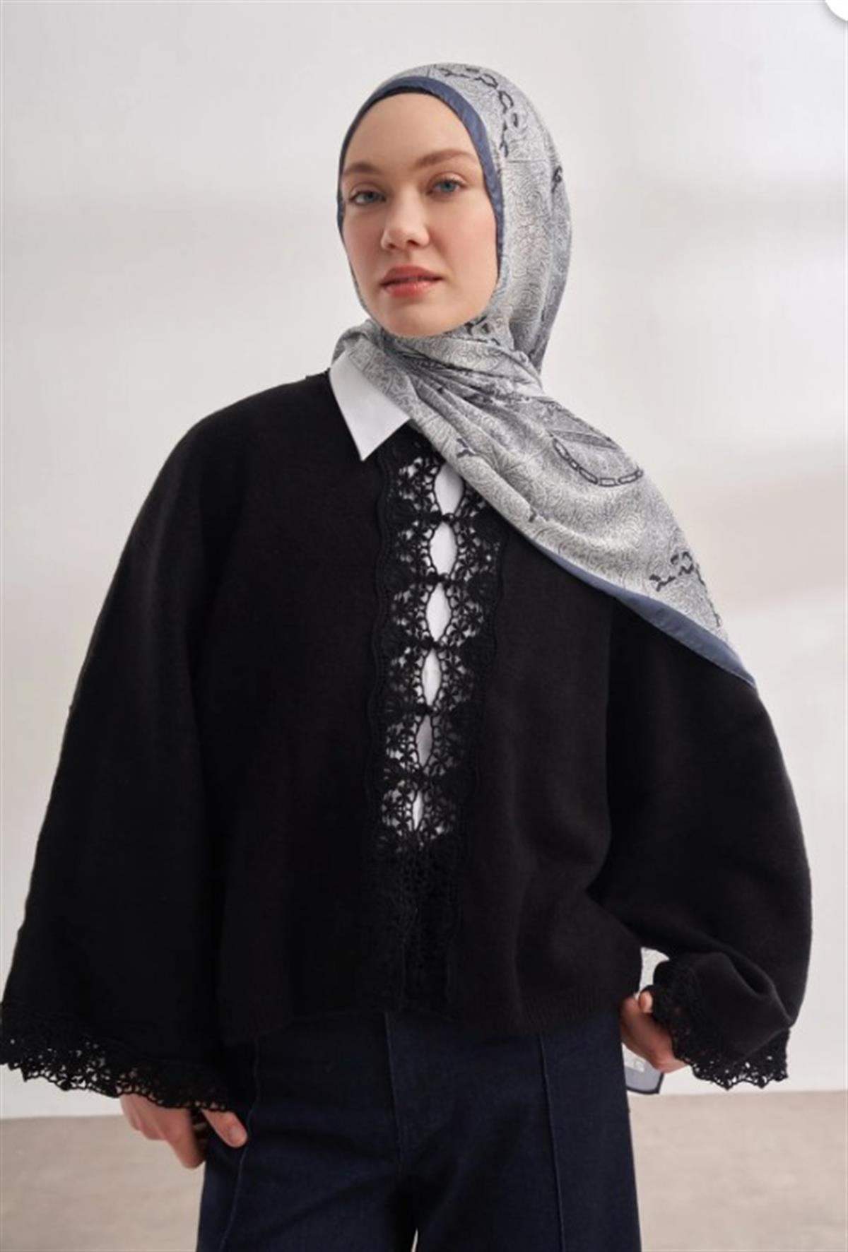 Armanda İthal Vual Nuit Desen Şal 04463-Füme