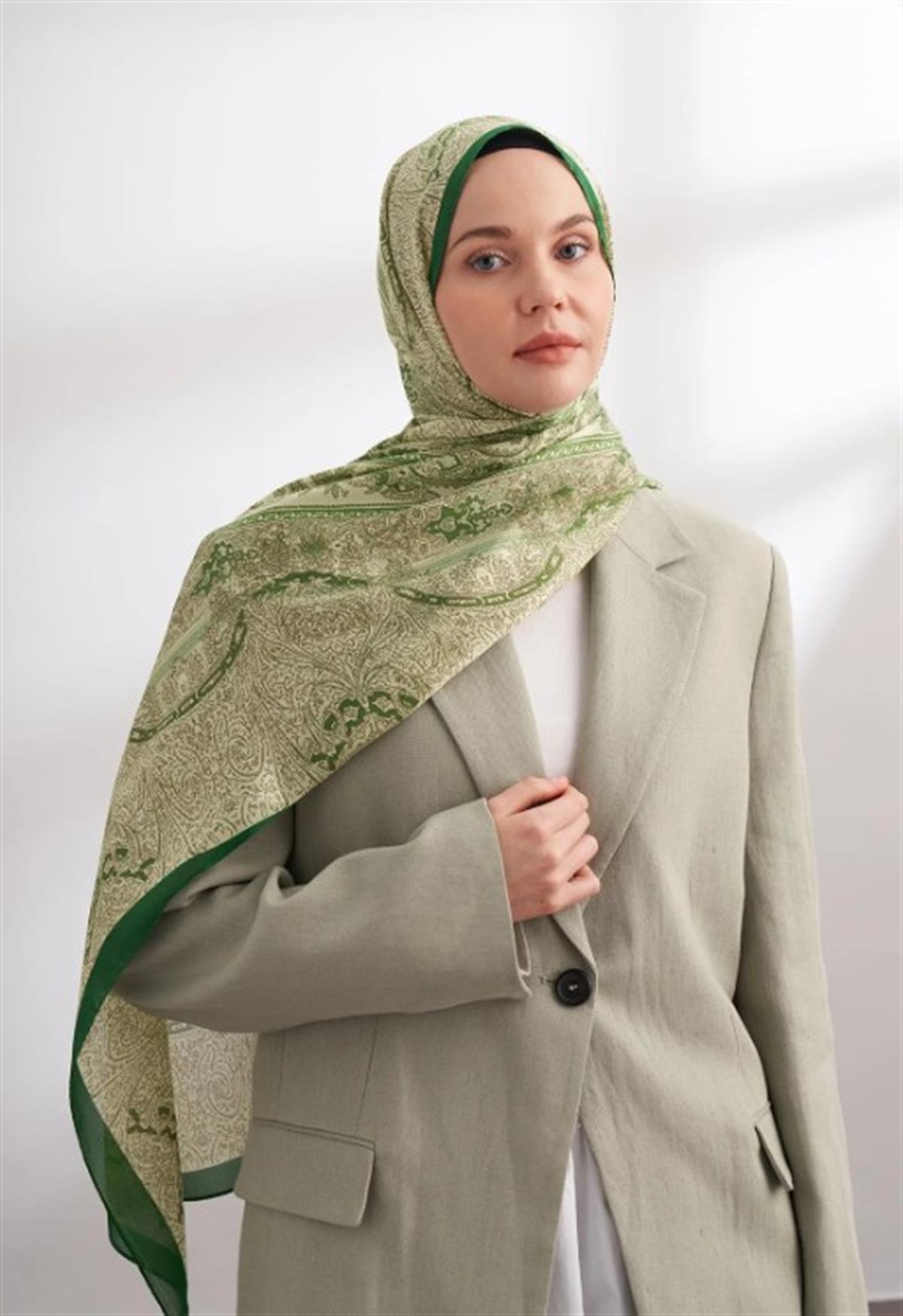 Armanda İthal Vual Nuit Desen Şal 04463-Keten Yeşili