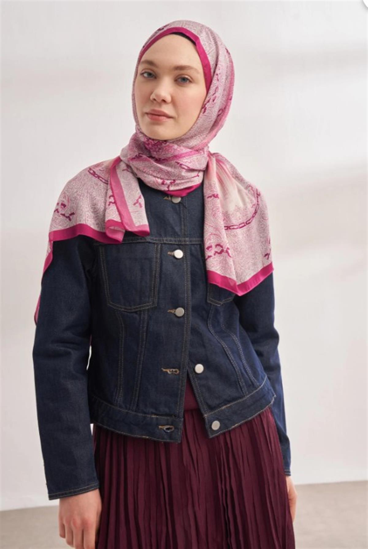 Armanda İthal Vual Nuit Desen Şal 04463-Fuşya