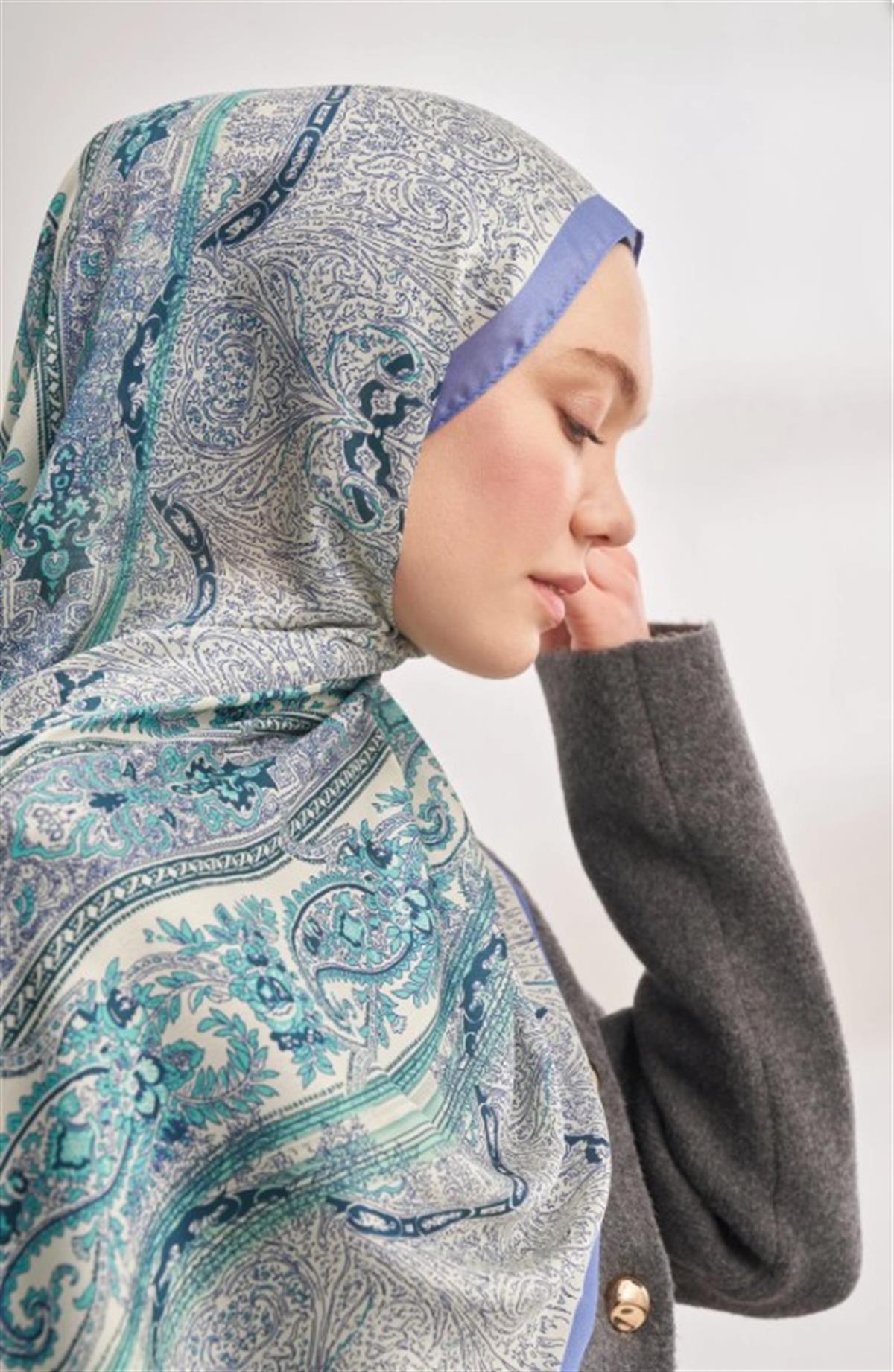 Armanda İthal Vual Nuit Desen Şal 04463-İndigo