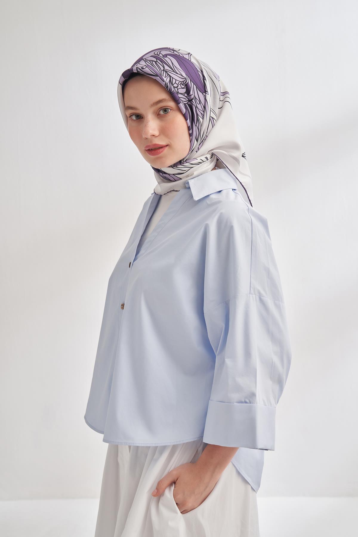 Armanda İvory Desen Tivil İpek Eşarp 4356-Mürdüm