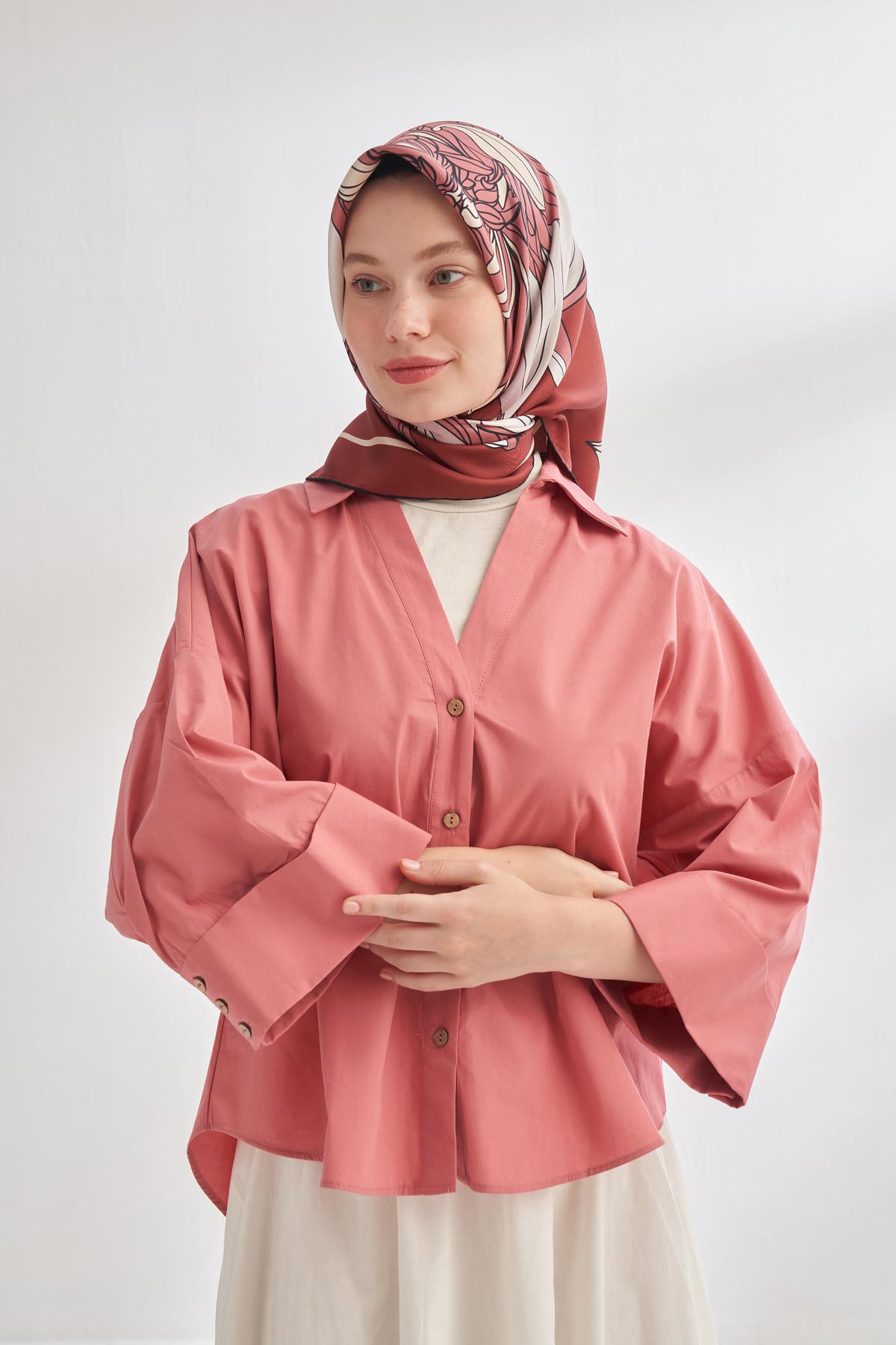 Armanda İvory Desen Tivil İpek Eşarp 4356-Bordo