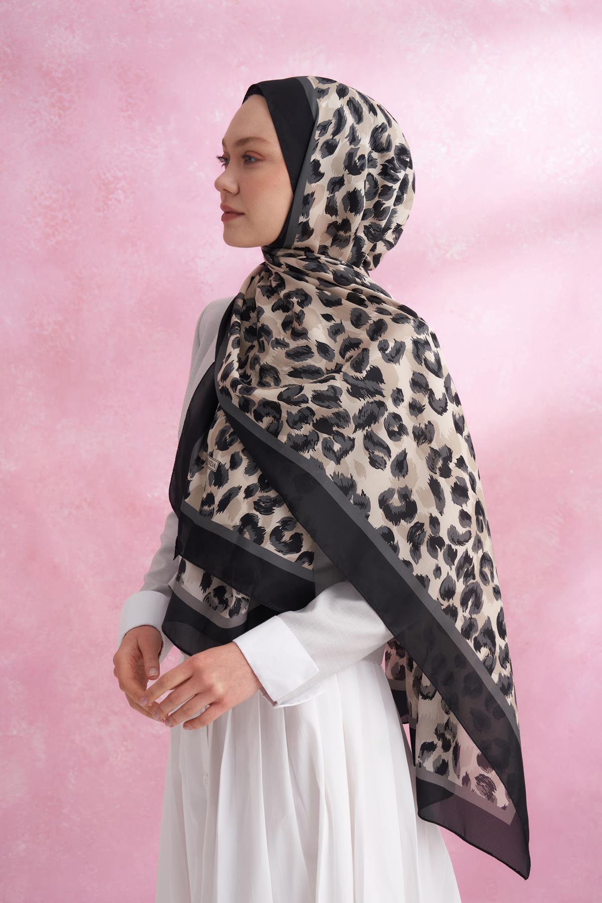 Armanda Leopar Vual Multi Desen Şal 6041-Siyah Gri
