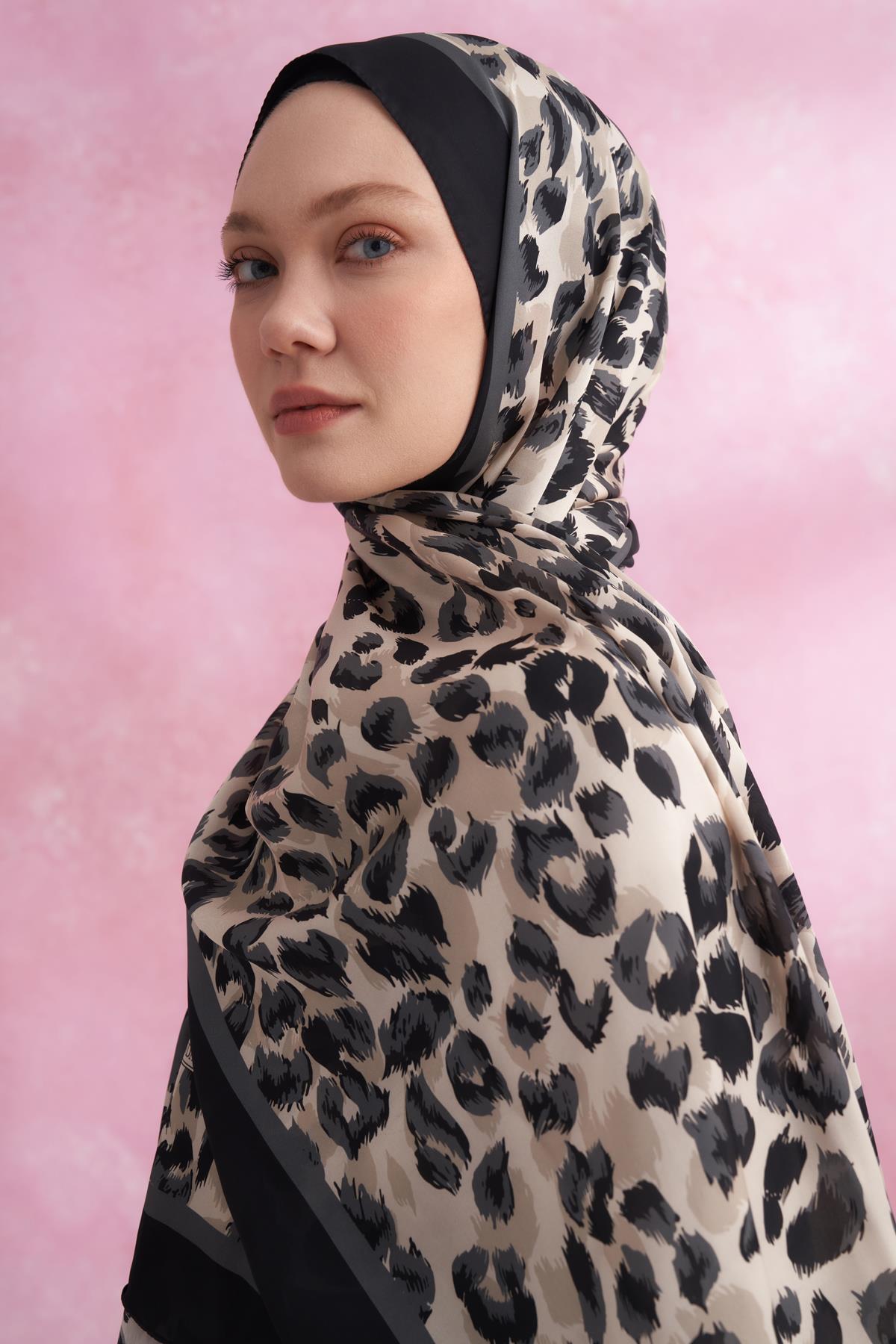 Armanda Leopar Vual Multi Desen Şal 6041-Siyah Gri