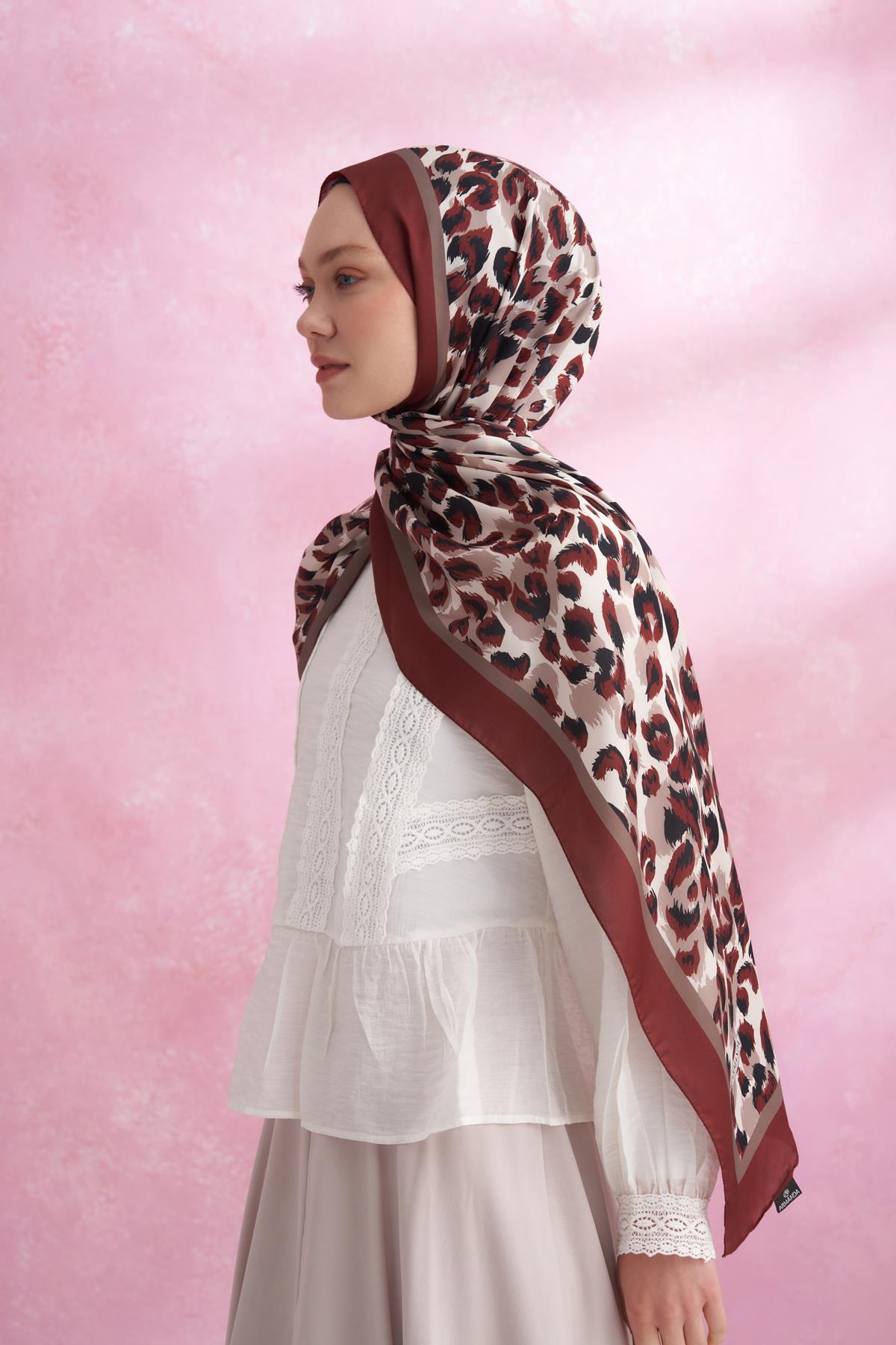 Armanda Leopar Vual Multi Desen Şal 6041-bordo