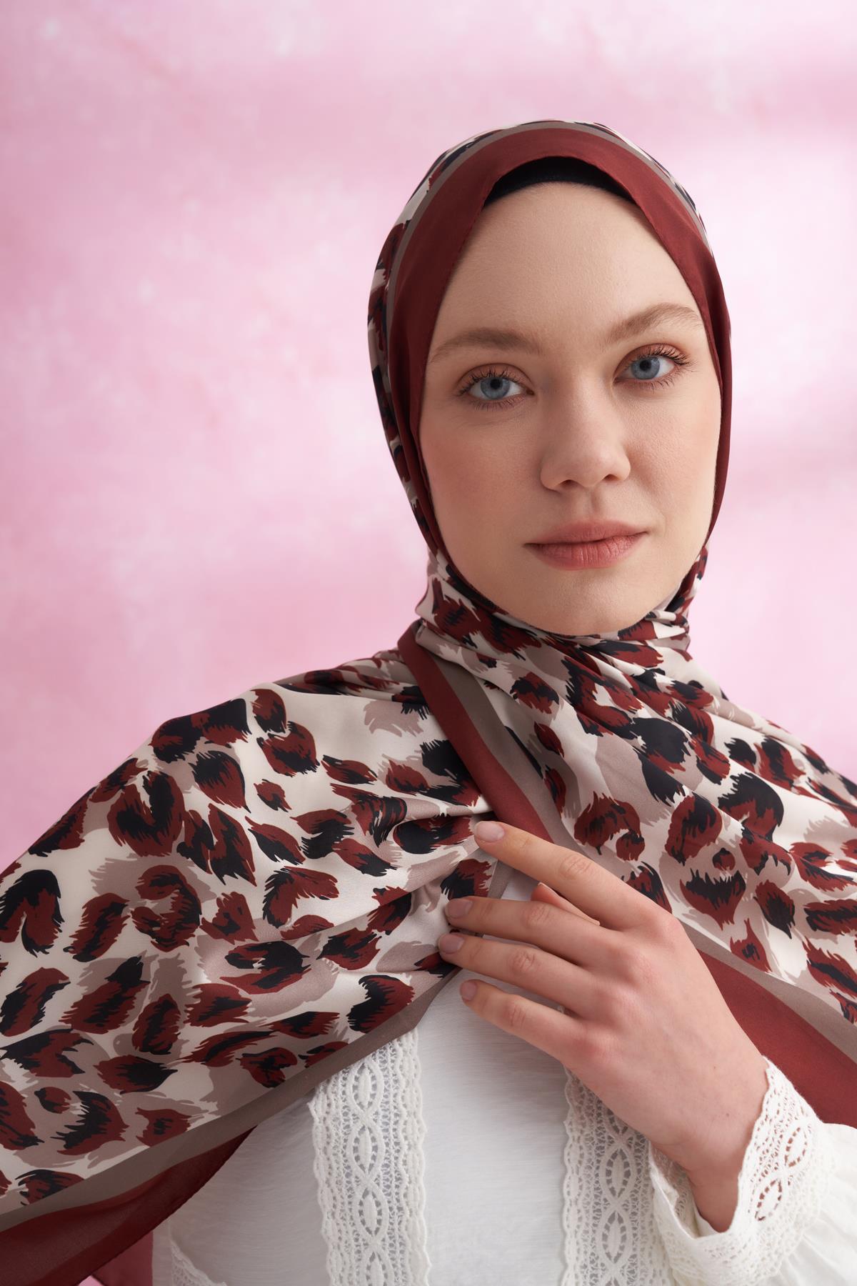 Armanda Leopar Vual Multi Desen Şal 6041-bordo