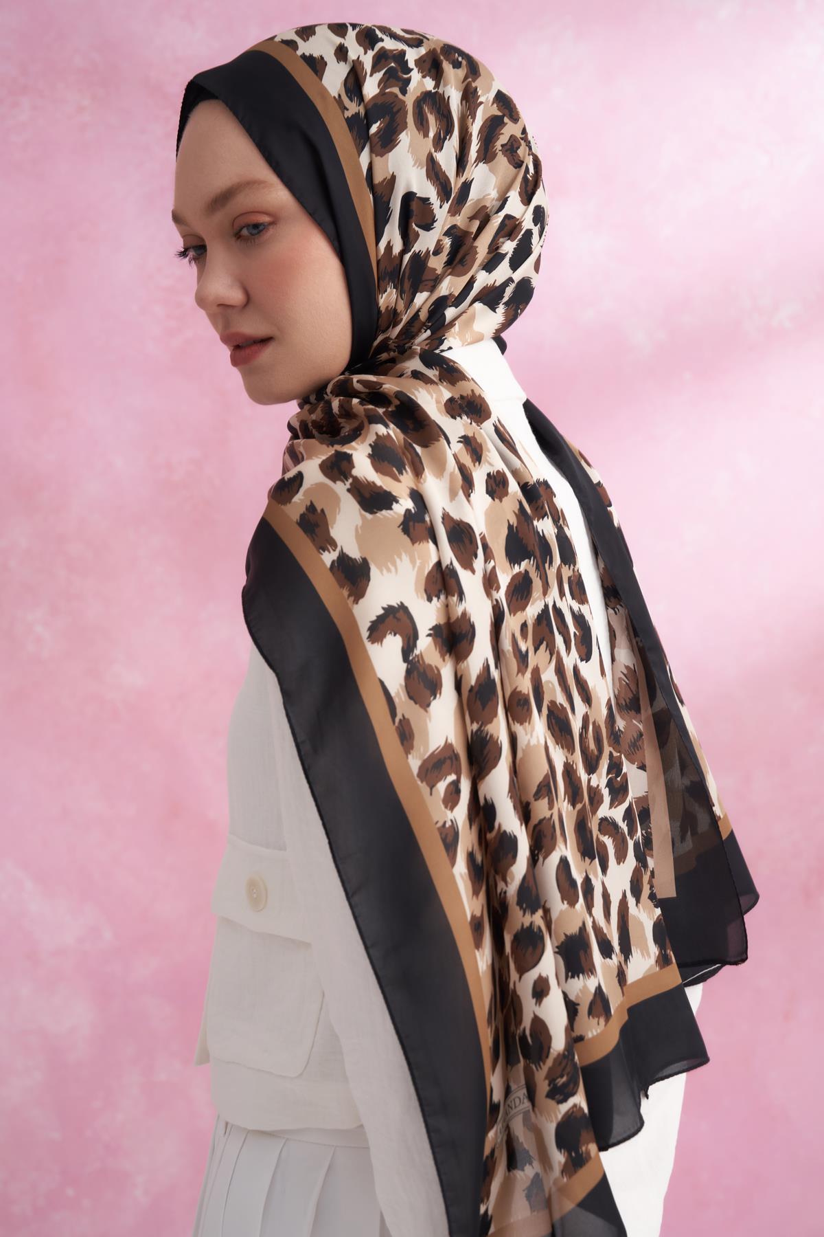 Armanda Leopar Vual Multi Desen Şal 6041-Siyah Kamel