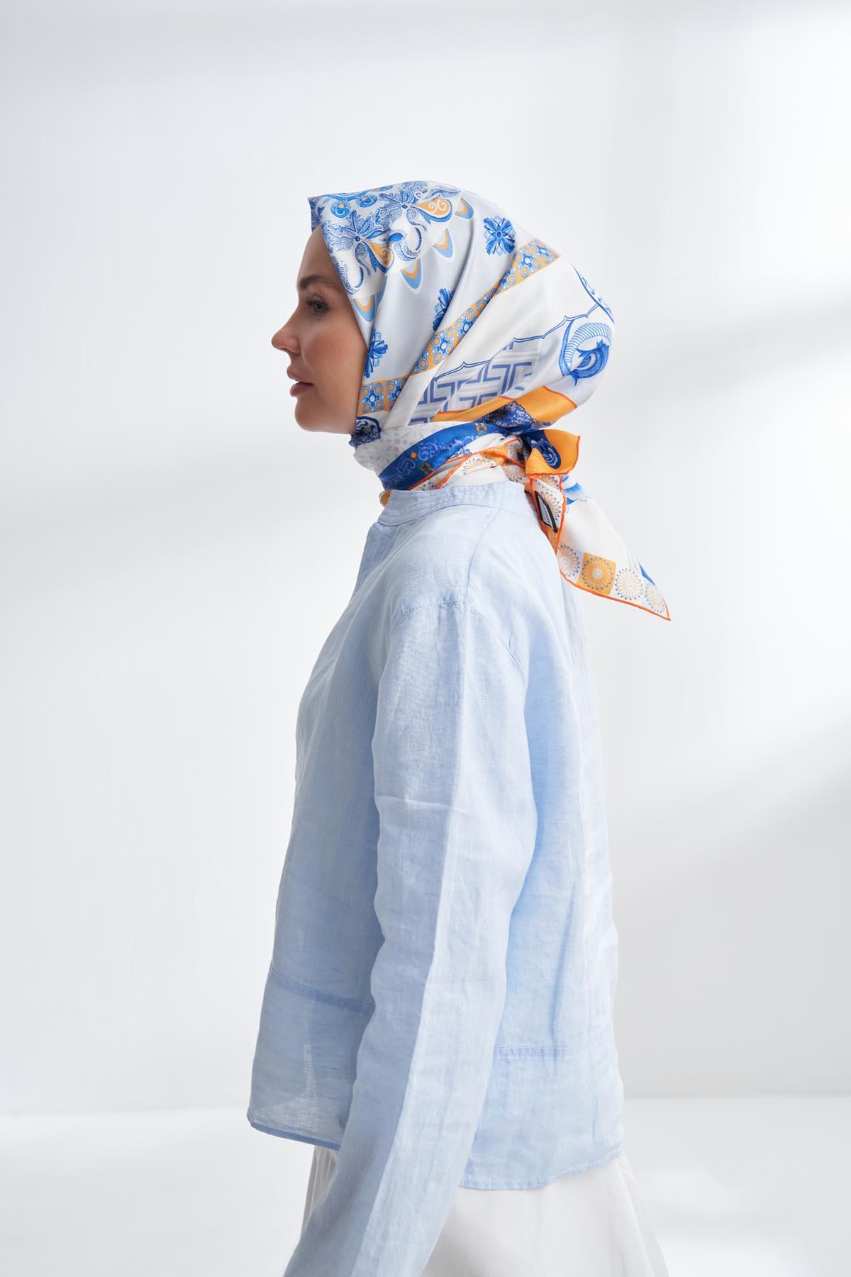 Armanda Lucie Desen Tivil İpek Eşarp 4317-Saks