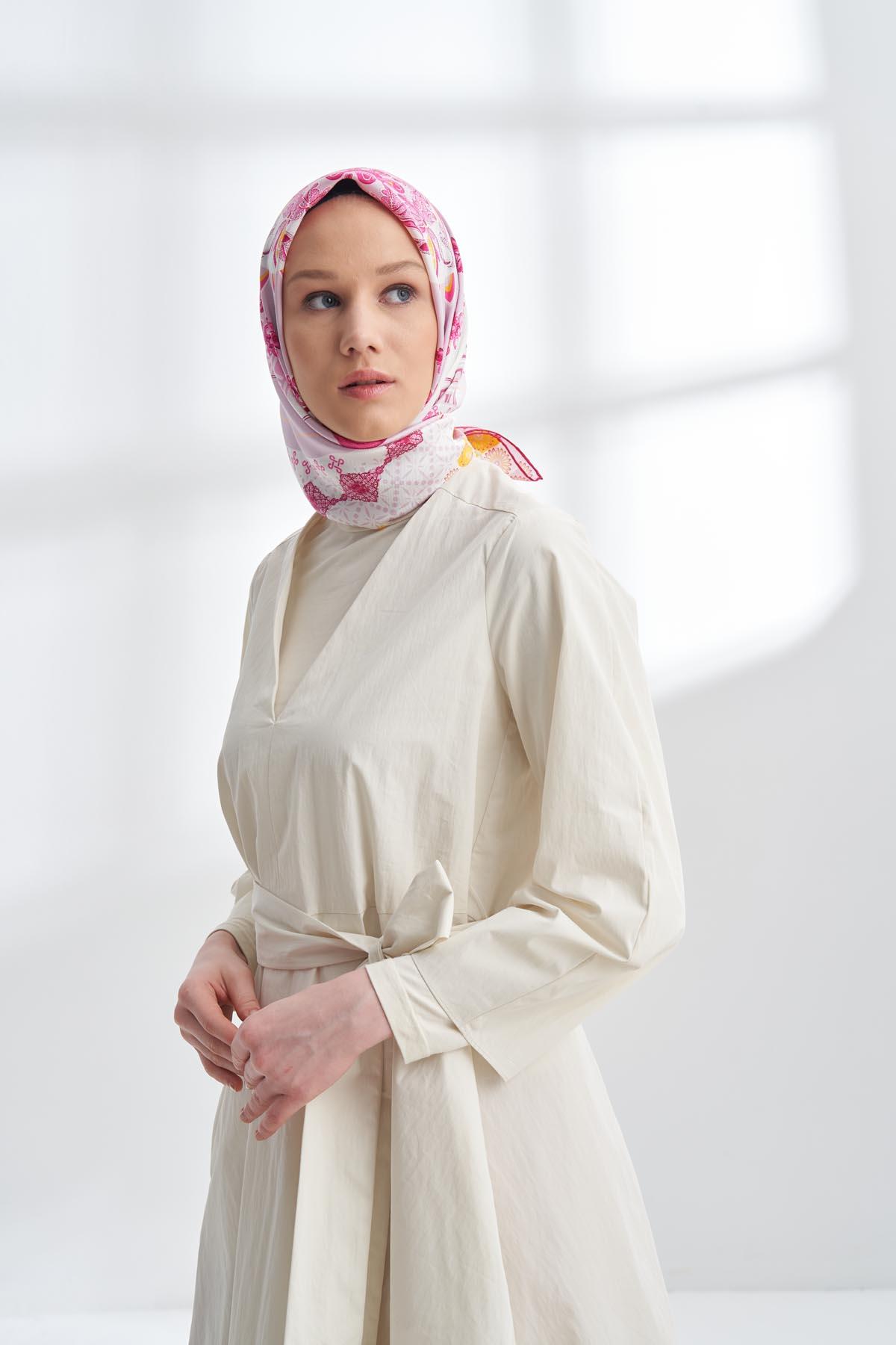 Armanda Lucie Desen Tivil İpek Eşarp 4317-Pudra