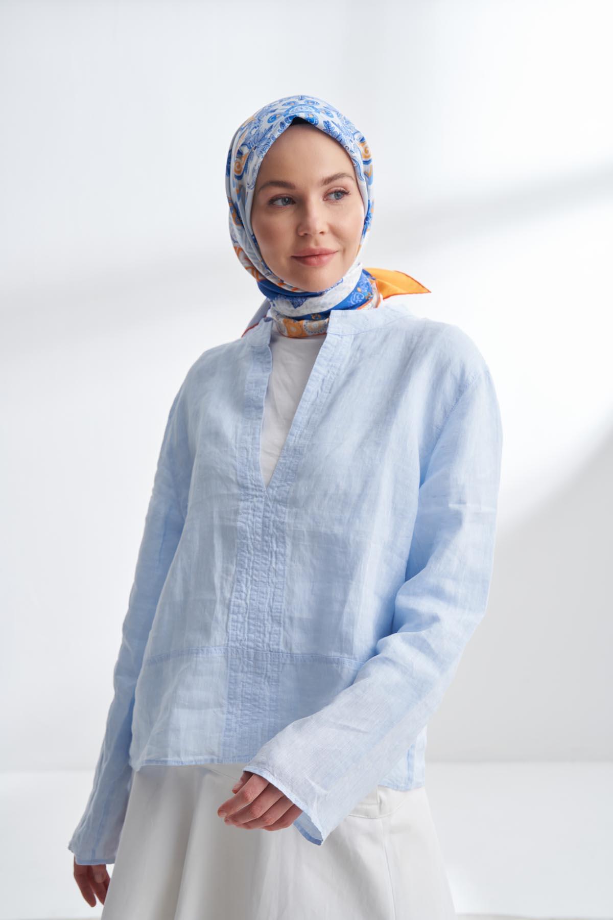 Armanda Lucie Desen Tivil İpek Eşarp 4317-Saks