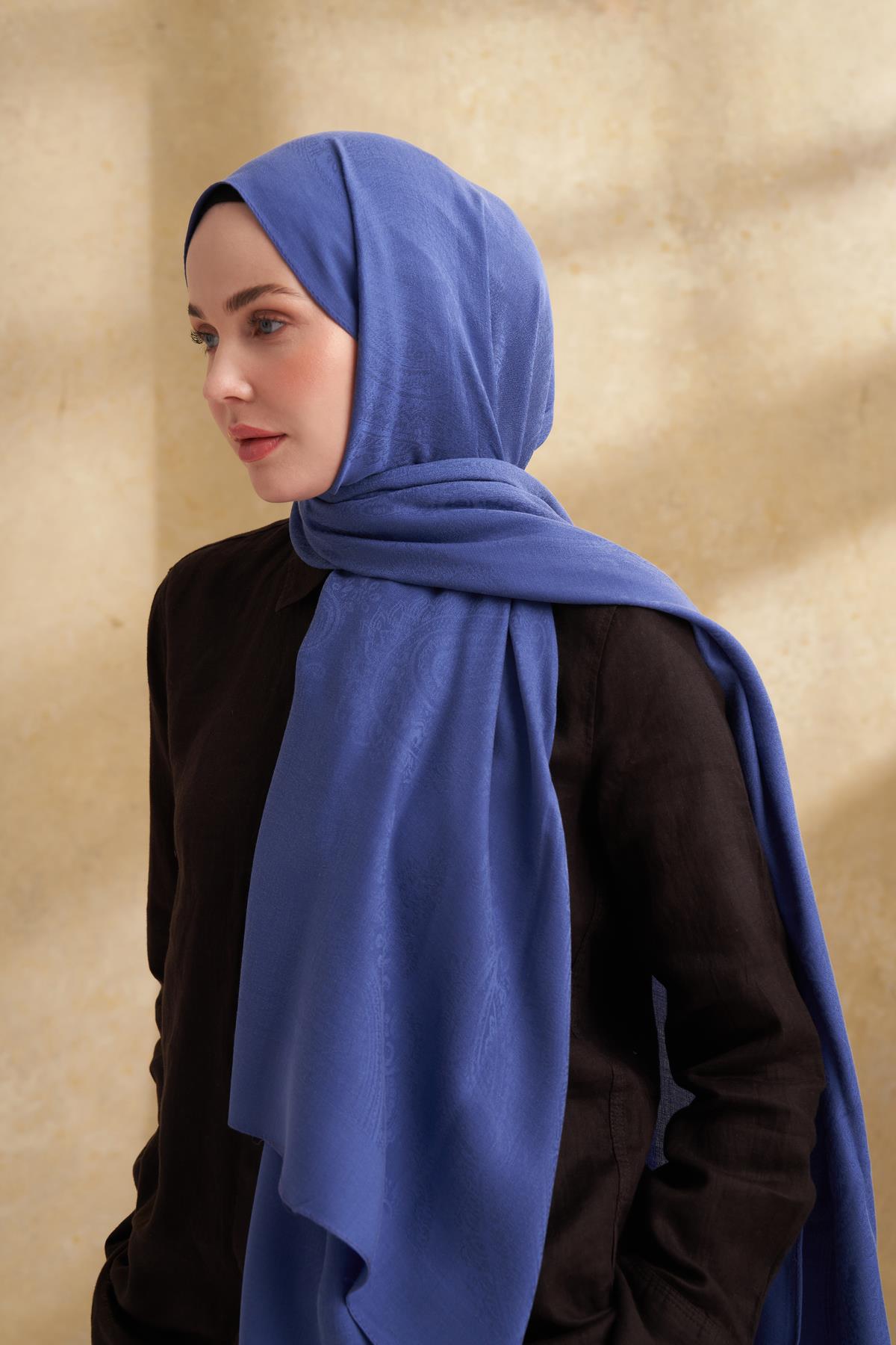 Armanda Lyocell Viskon Nomade Desen Şal 3354-İNDİGO