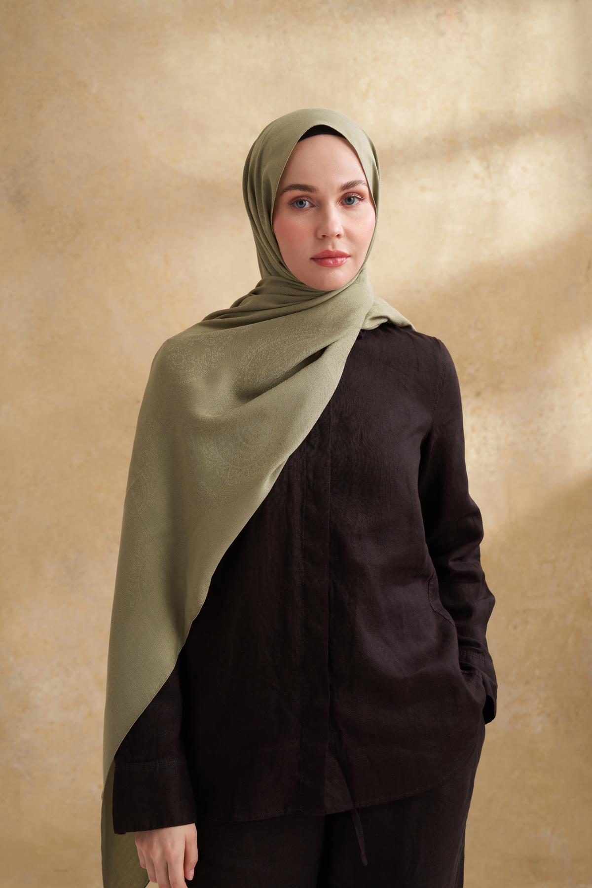 Armanda Lyocell Viskon Nomade Desen Şal 3354-Keten Yeşili