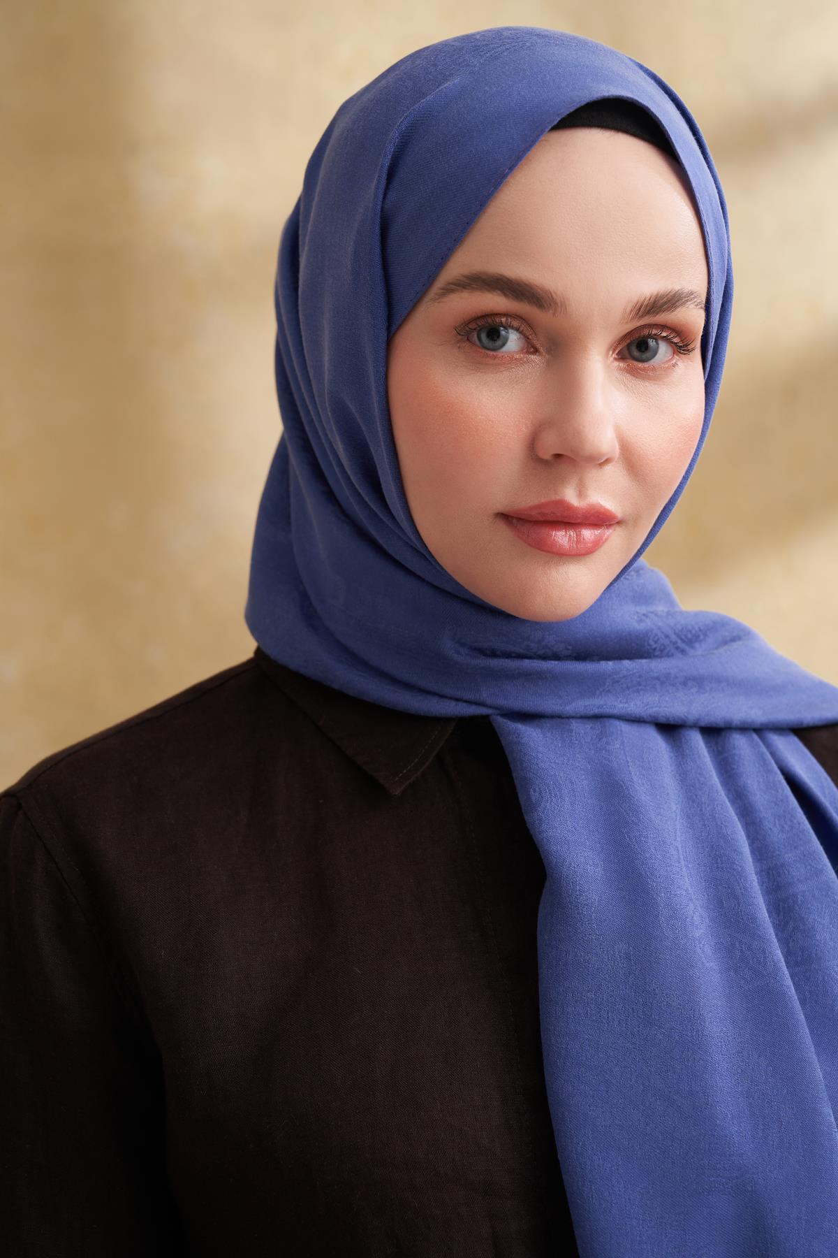 Armanda Lyocell Viskon Nomade Desen Şal 3354-İNDİGO