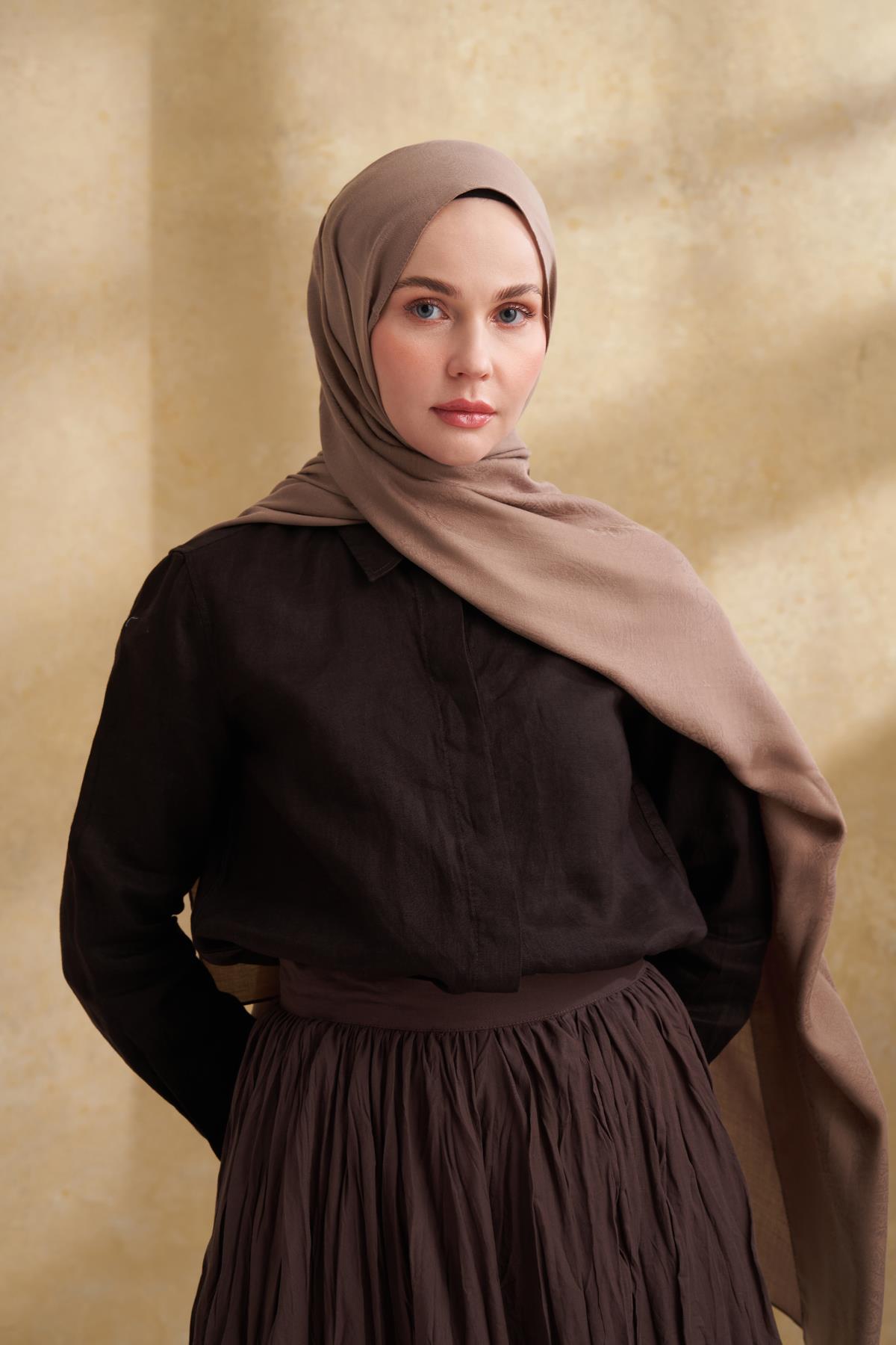 Armanda Lyocell Viskon Nomade Desen Şal 3354-Koyu Vizon