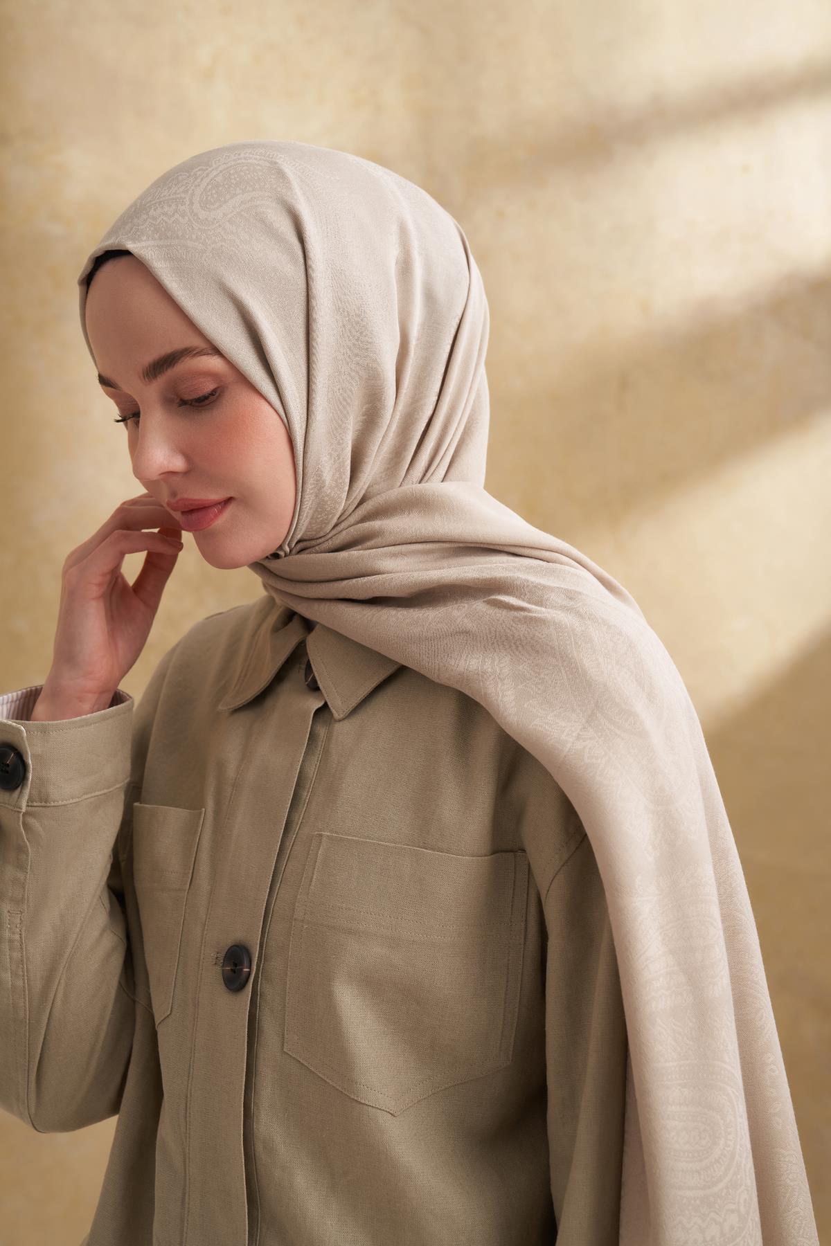 Armanda Lyocell Viskon Nomade Desen Şal 3354-Kum Beji