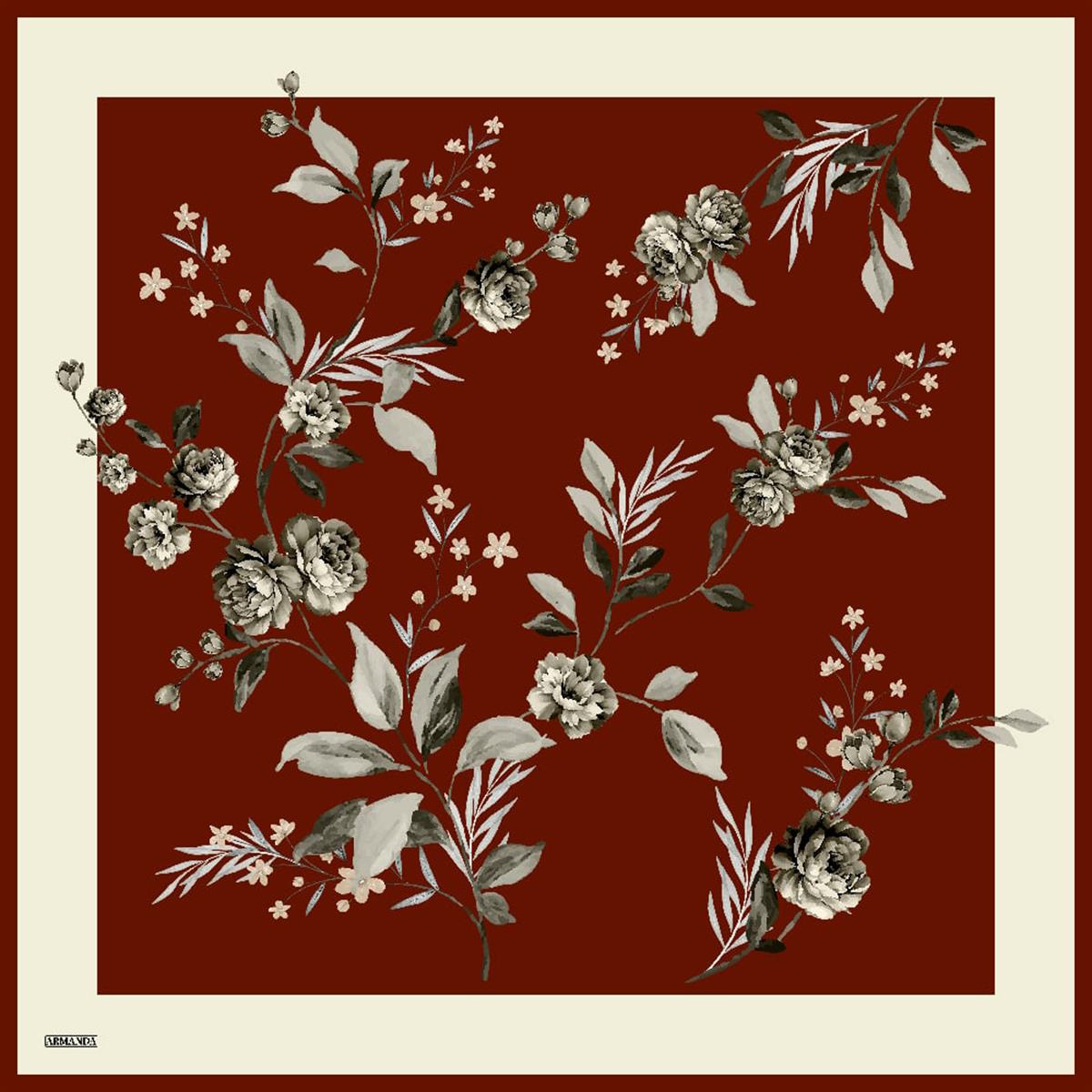 Armanda Marigold Desen Tivil İpek Eşarp 4368-Bordo