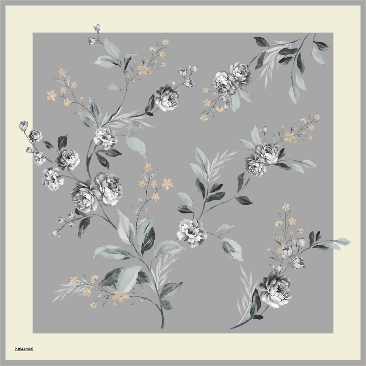 Armanda Marigold Desen Tivil İpek Eşarp 4368-Gümüş