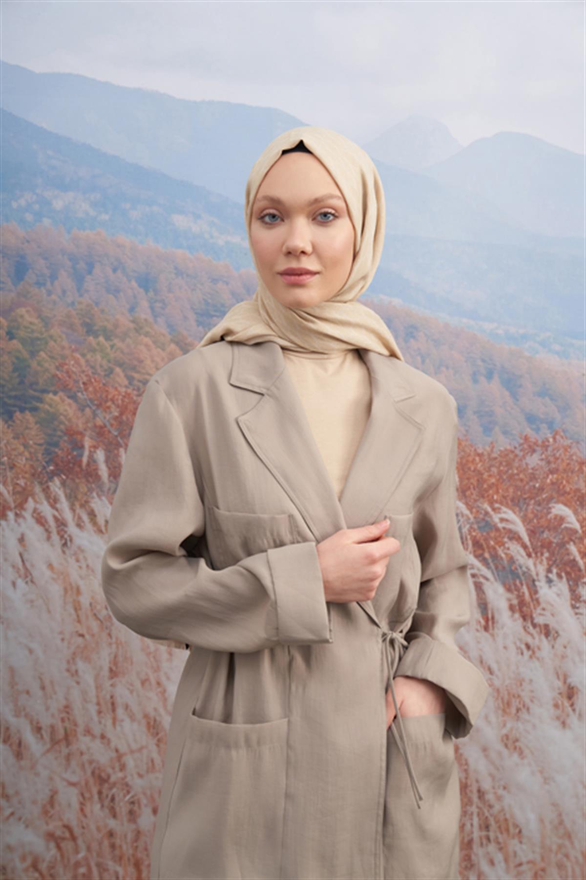 Armanda Monogram Desen Şal 3098-Açık Bej