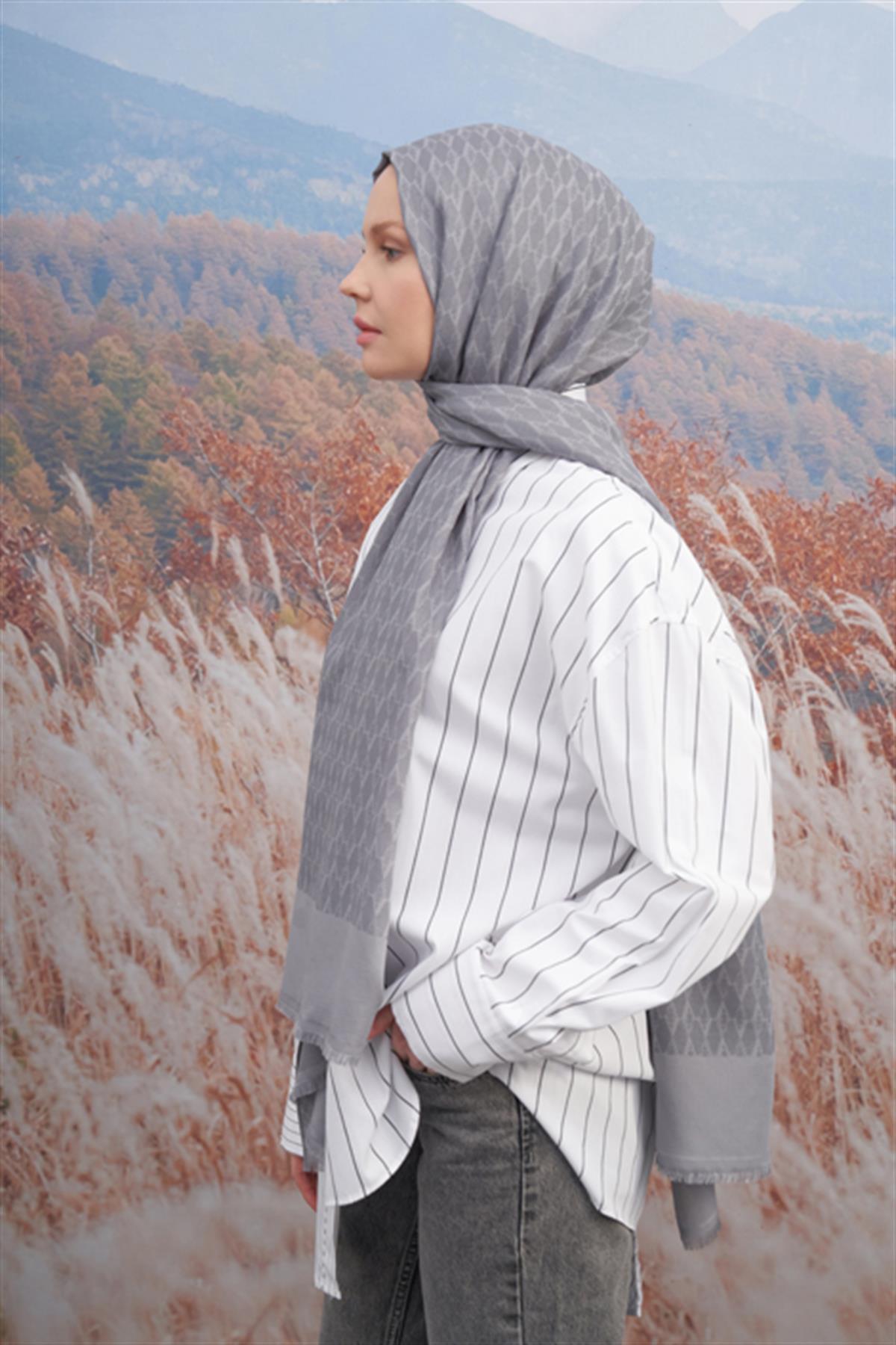 Armanda Monogram Desen Şal 3098-Gri