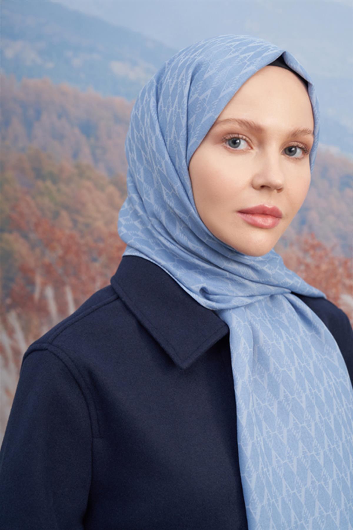Armanda Monogram Desen Şal 3098-Kot Mavisi