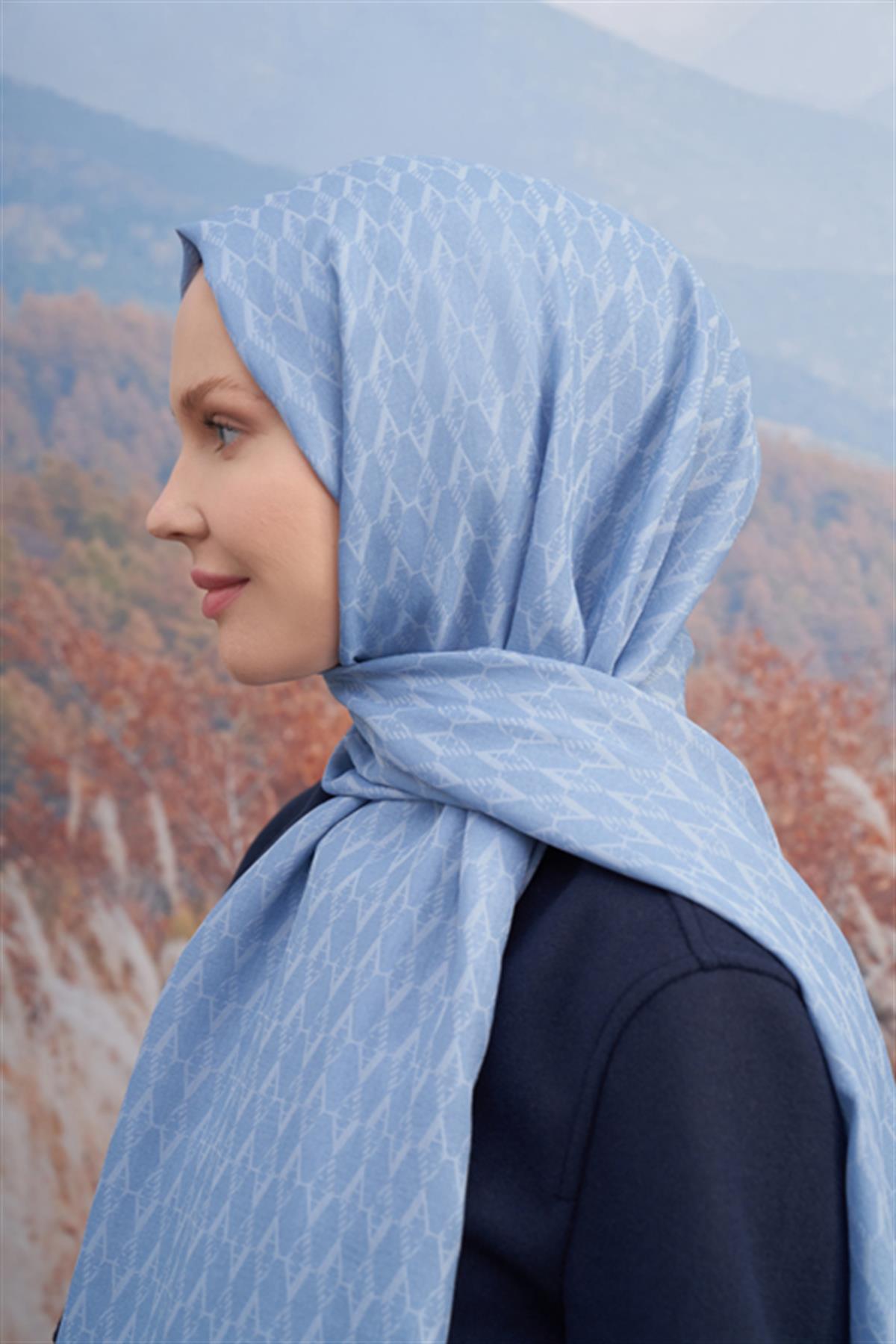 Armanda Monogram Desen Şal 3098-Kot Mavisi