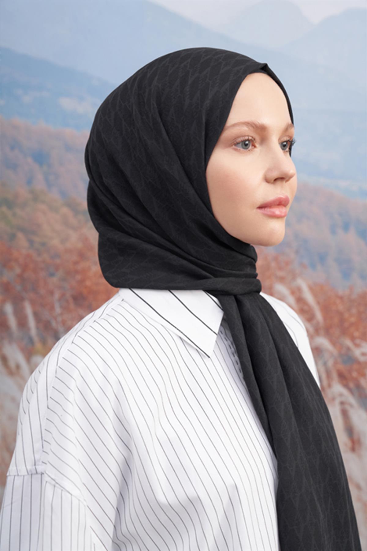 Armanda Monogram Desen Şal 3098-siyah
