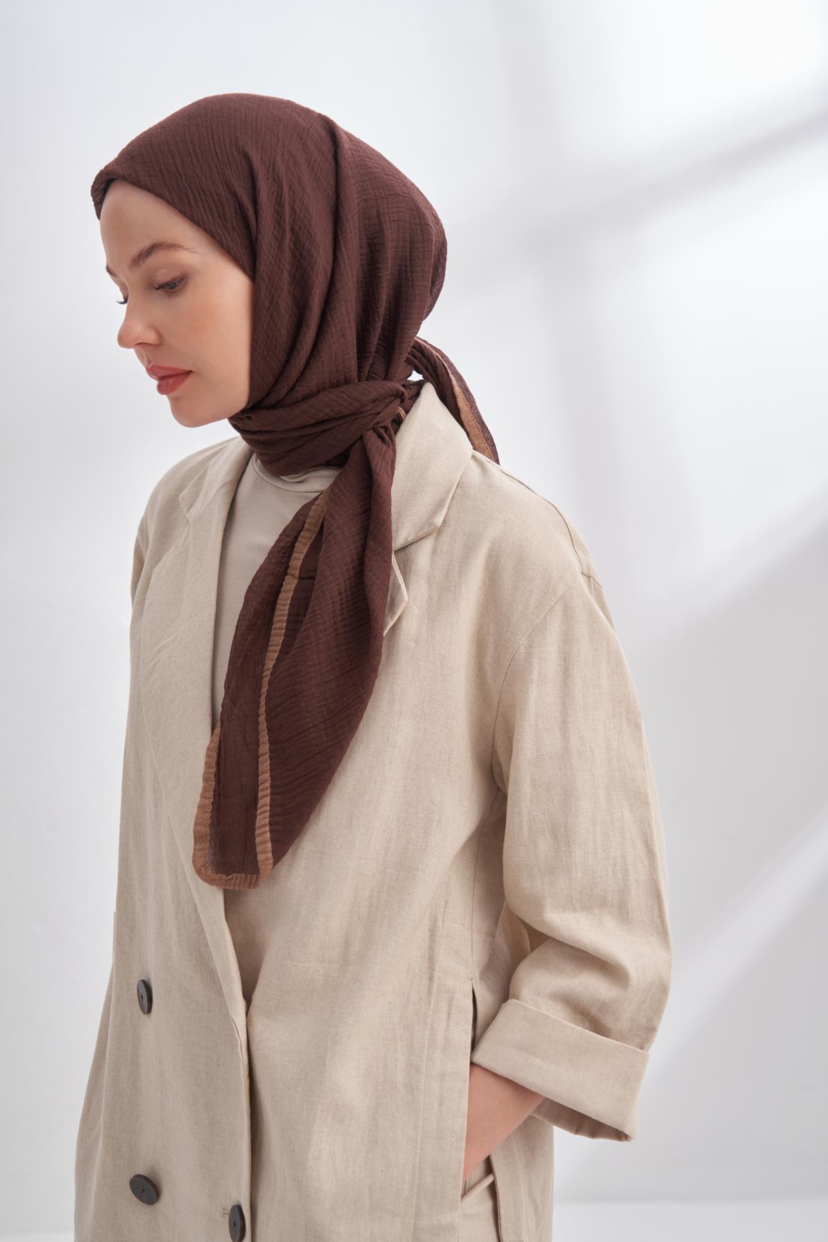 Armanda Müslin Biyeli Eşarp 3353-Acı Kahve