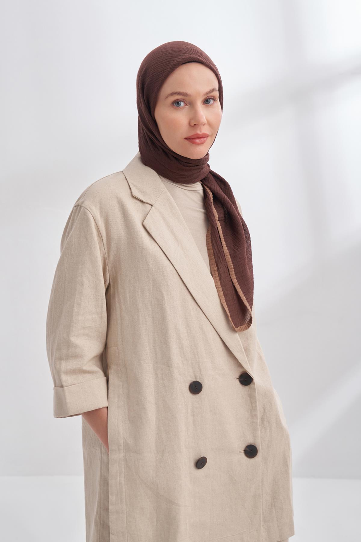 Armanda Müslin Biyeli Eşarp 3353-Acı Kahve