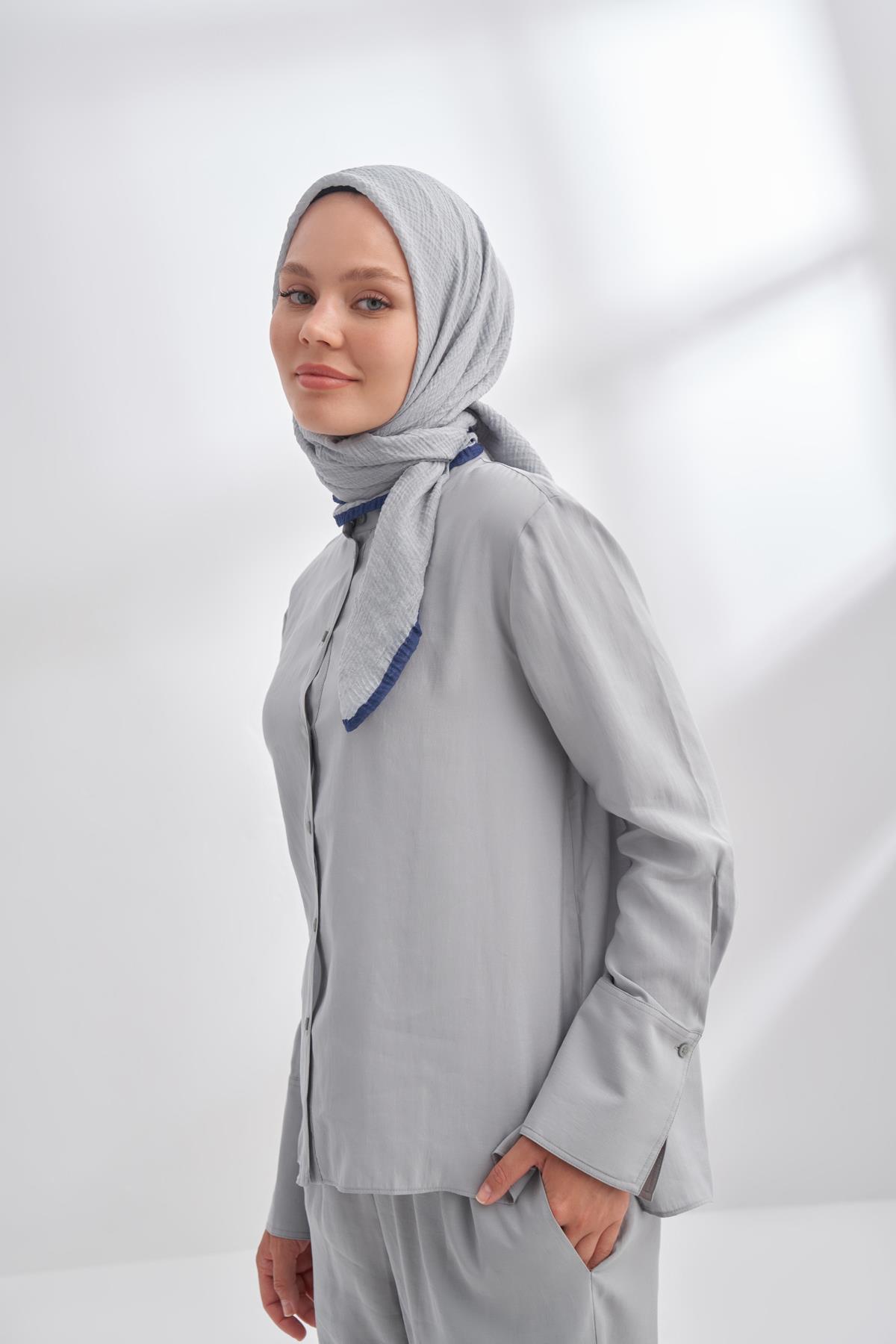 Armanda Müslin Biyeli Eşarp 3353-Açık Gri