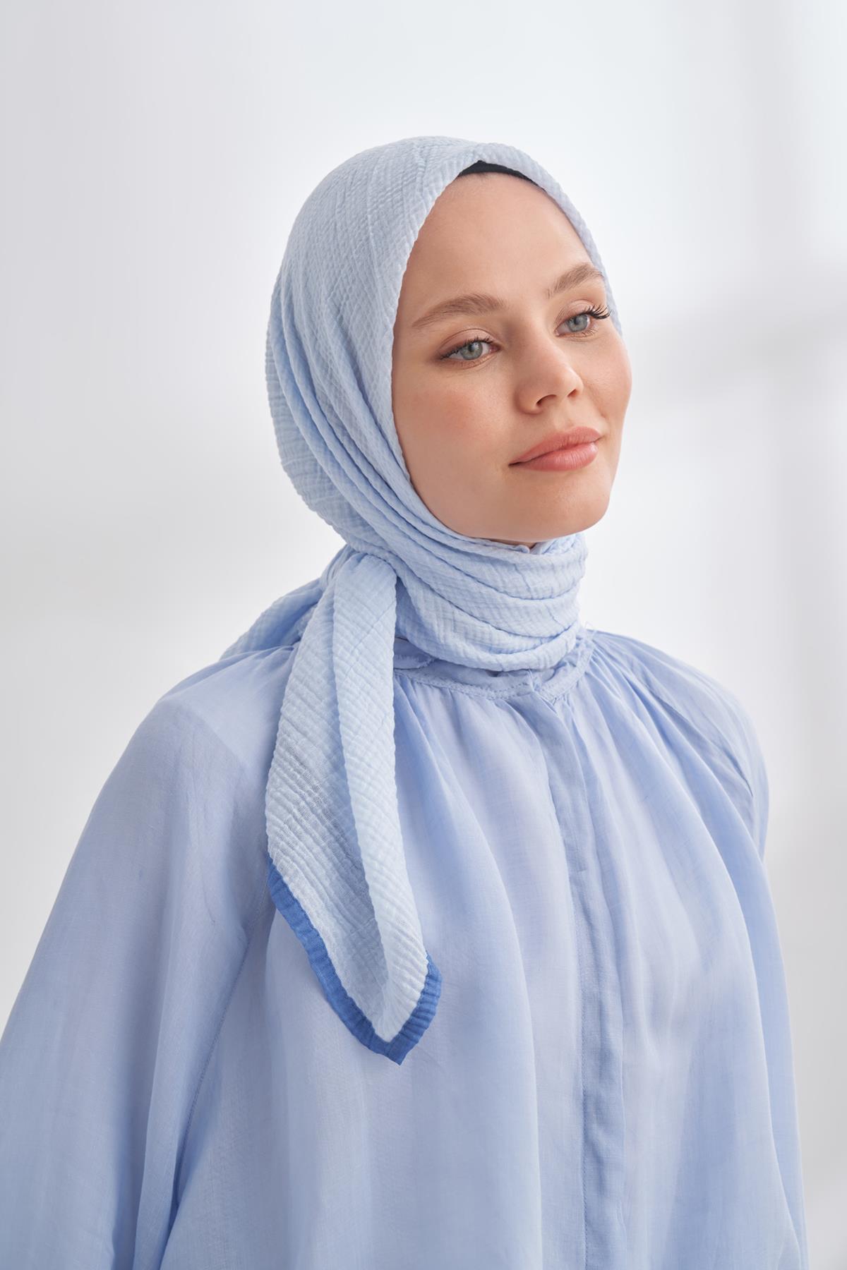 Armanda Müslin Biyeli Eşarp 3353-Bebe Mavisi