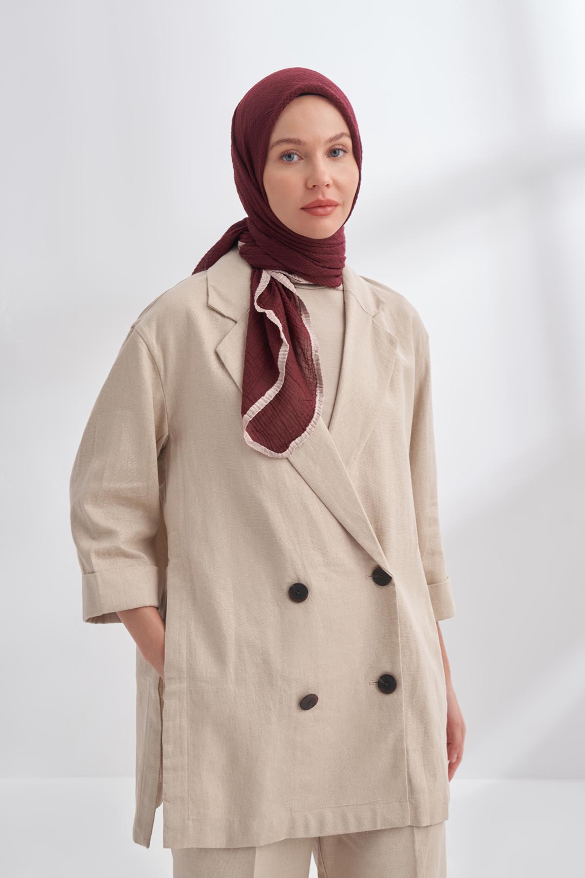 Armanda Müslin Biyeli Eşarp 3353-Burgundy