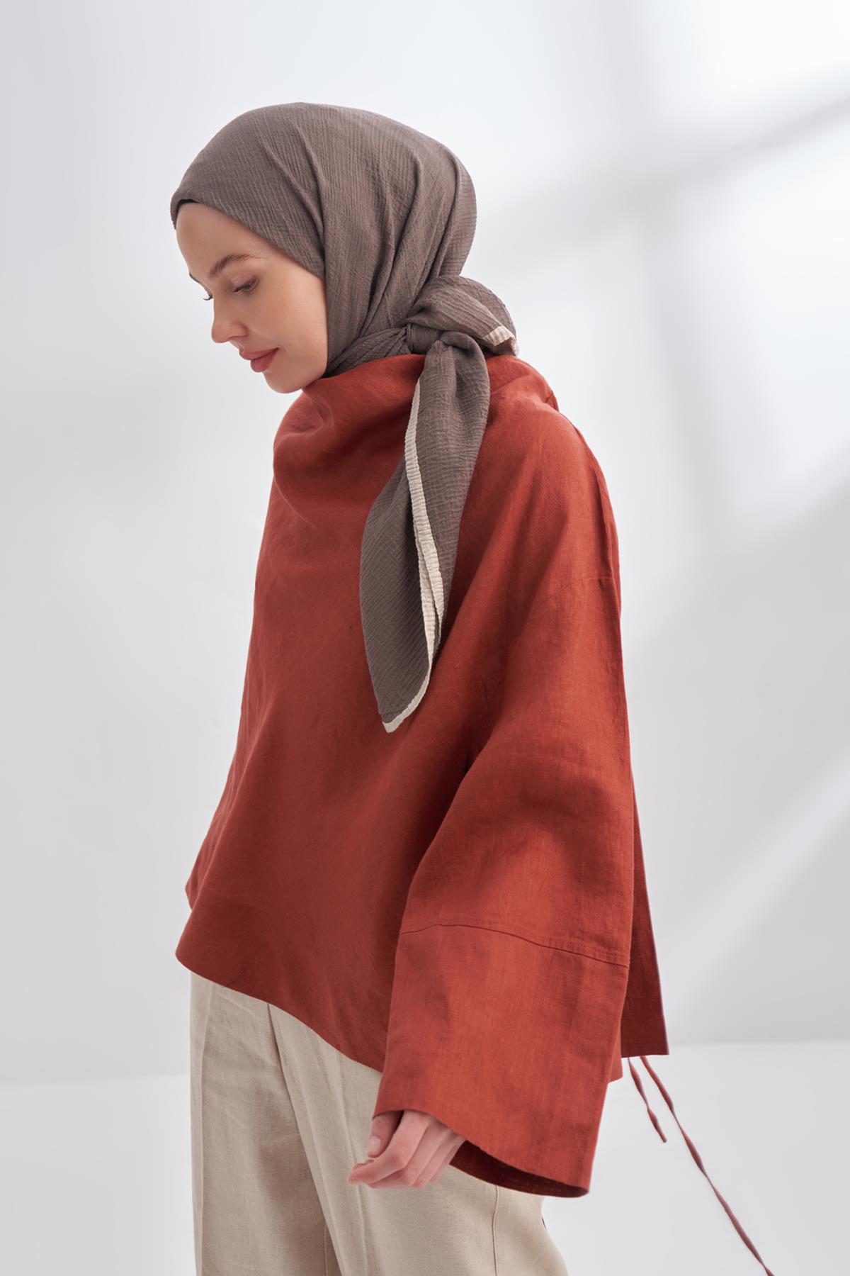 Armanda Müslin Biyeli Eşarp 3353-Duman