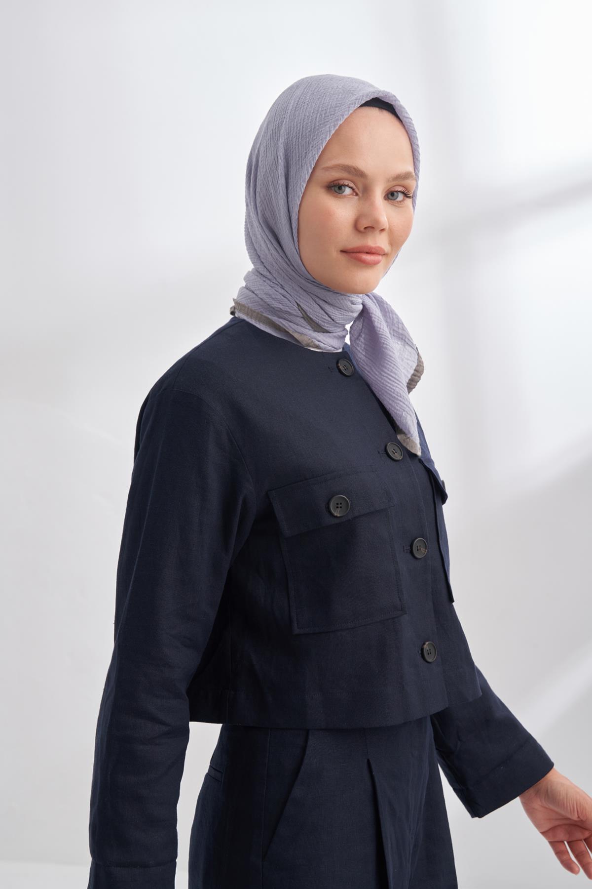 Armanda Müslin Biyeli Eşarp 3353-Gri Mavi