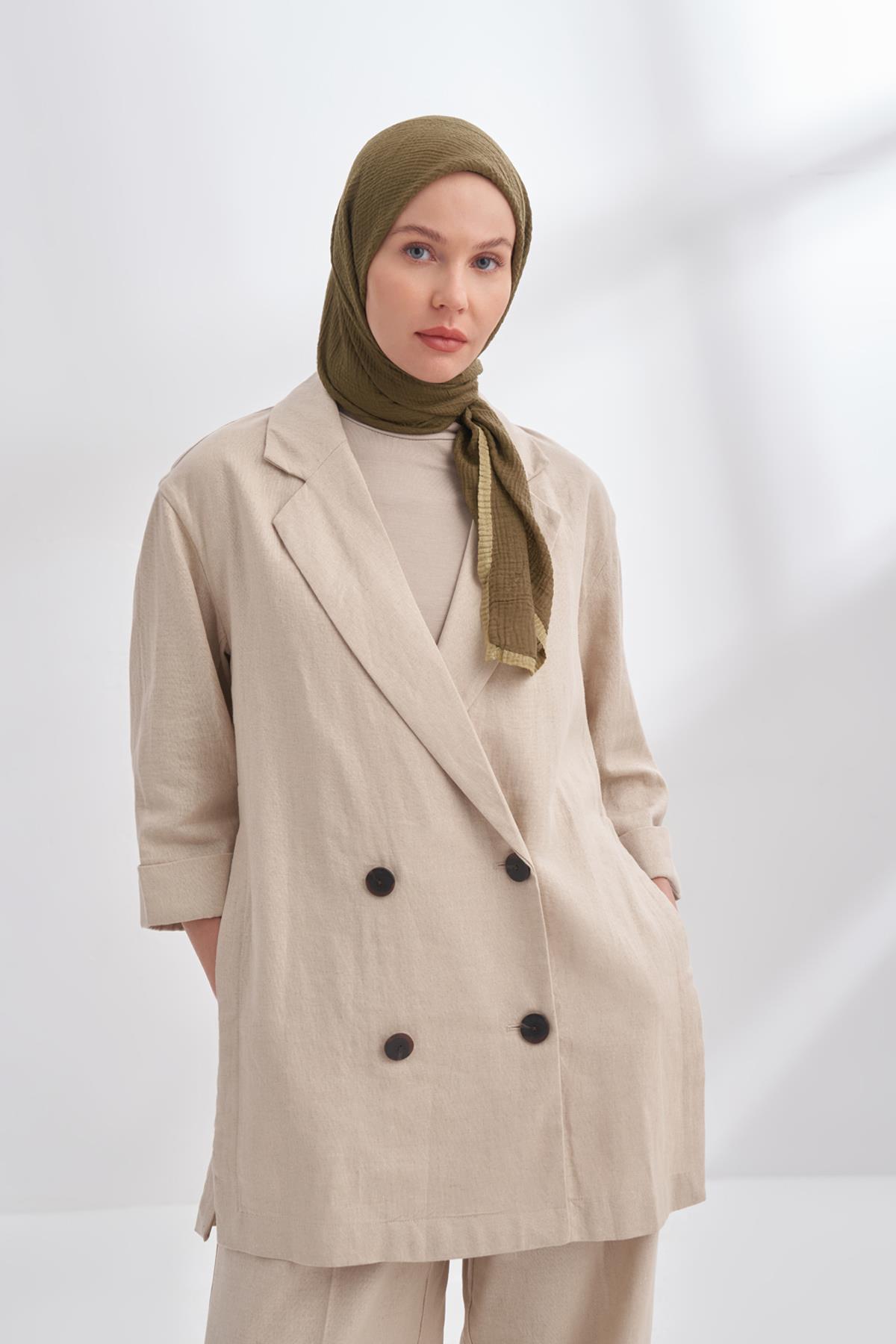 Armanda Müslin Biyeli Eşarp 3353-Haki