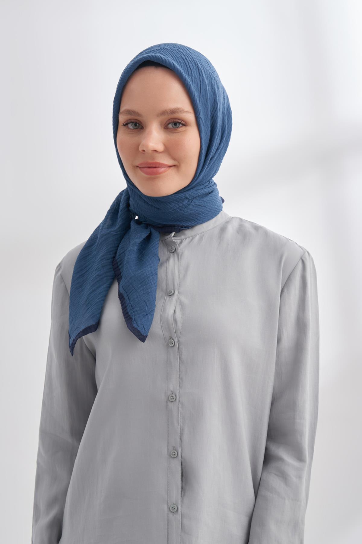Armanda Müslin Biyeli Eşarp 3353-İndigo