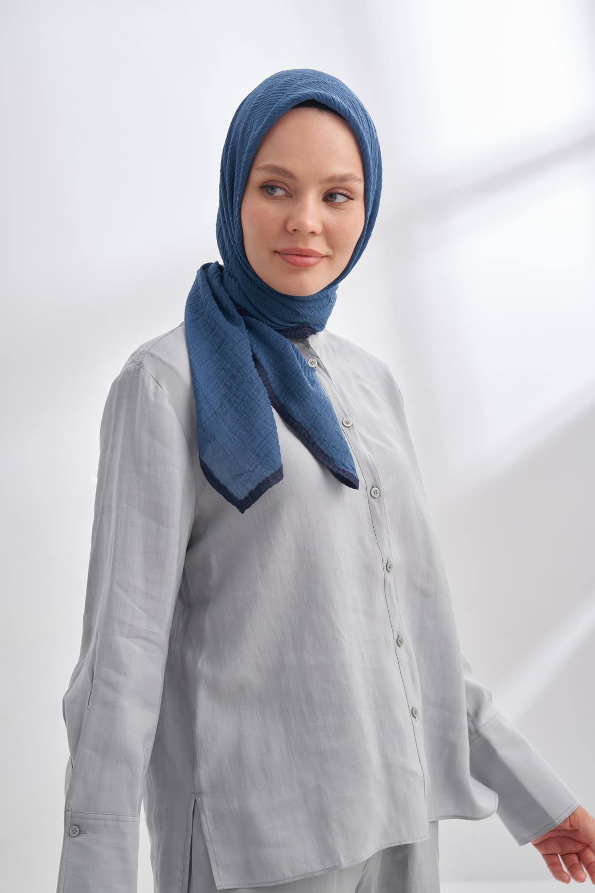 Armanda Müslin Biyeli Eşarp 3353-İndigo