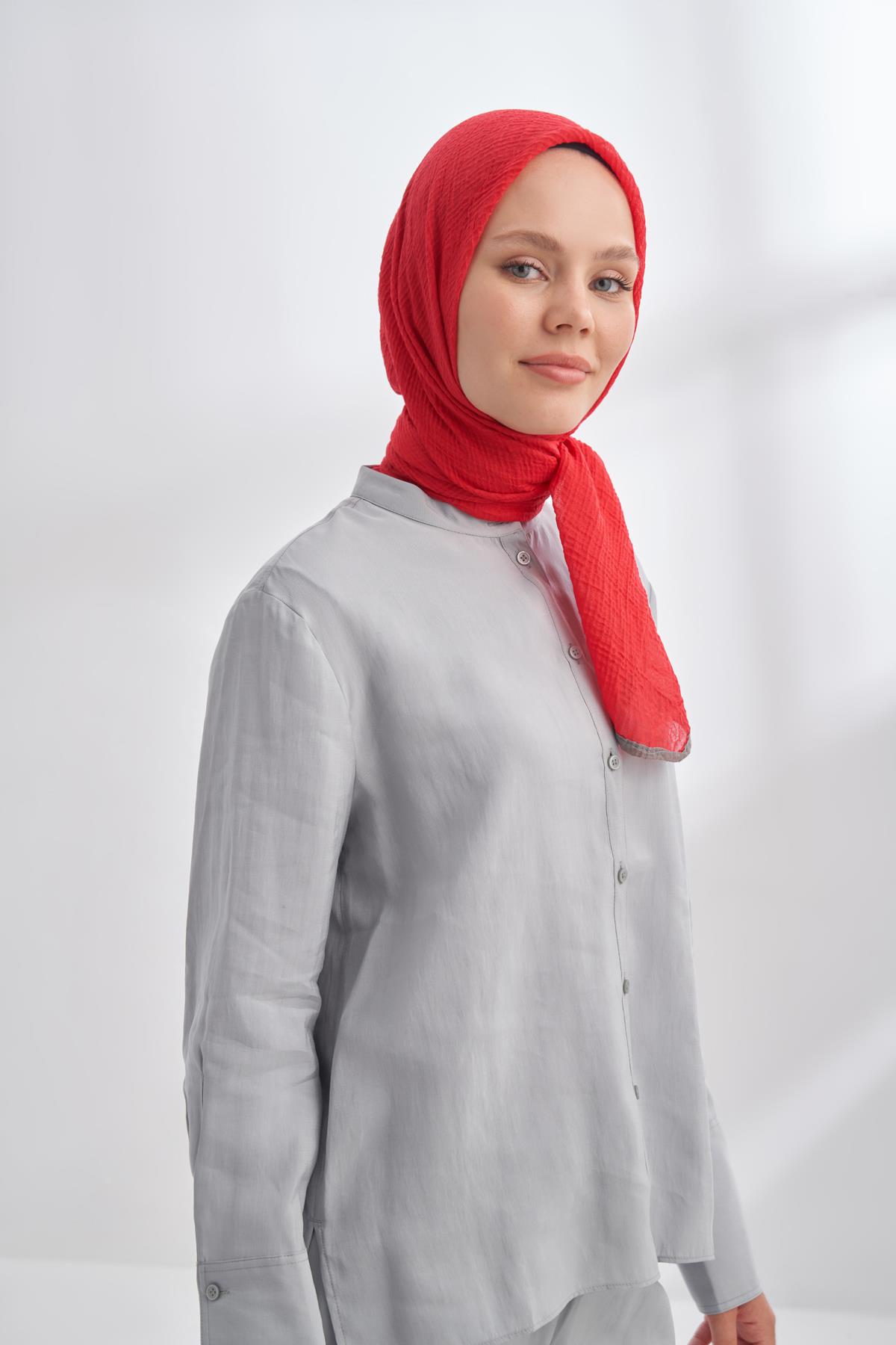 Armanda Müslin Biyeli Eşarp 3353-Kırmızı