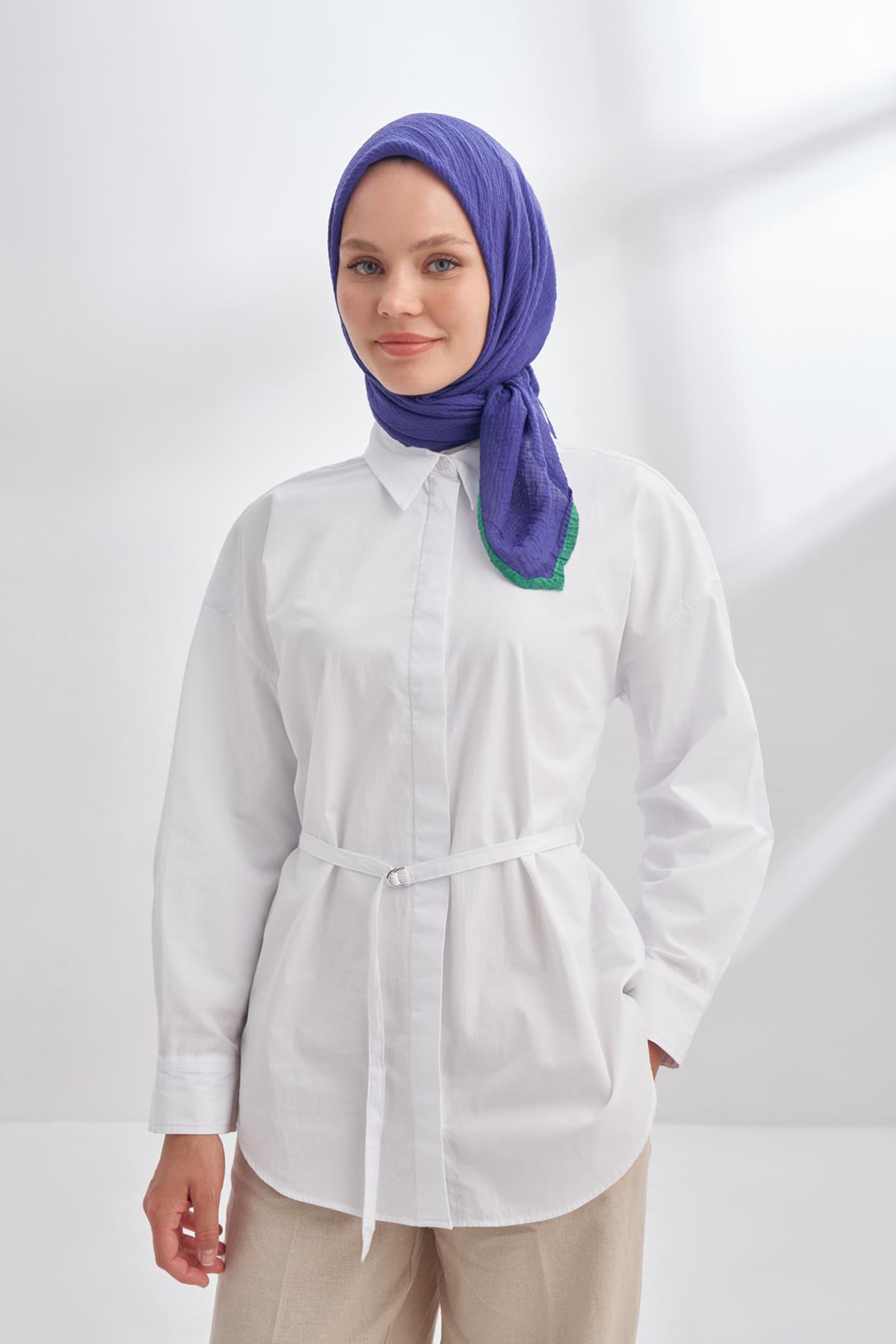 Armanda Müslin Biyeli Eşarp 3353-Morcivert