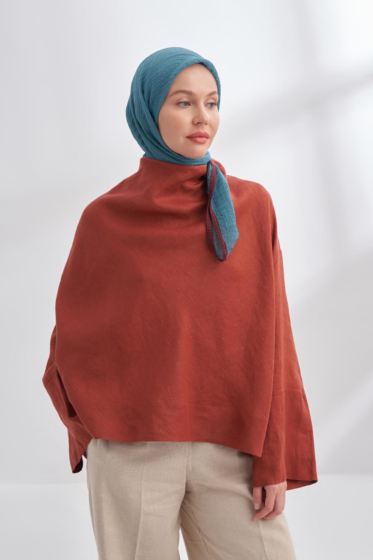 Armanda Müslin Biyeli Eşarp 3353-Petrol