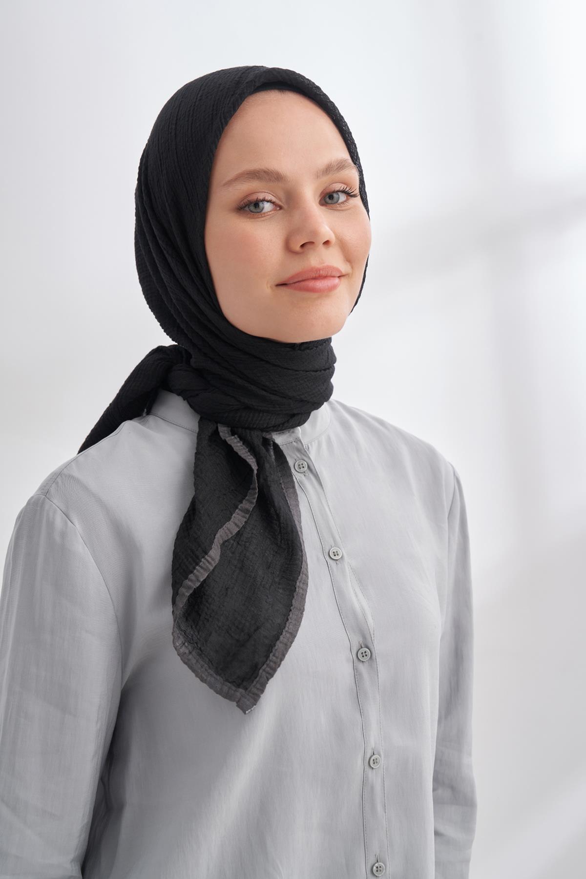 Armanda Müslin Biyeli Eşarp 3353-Siyah