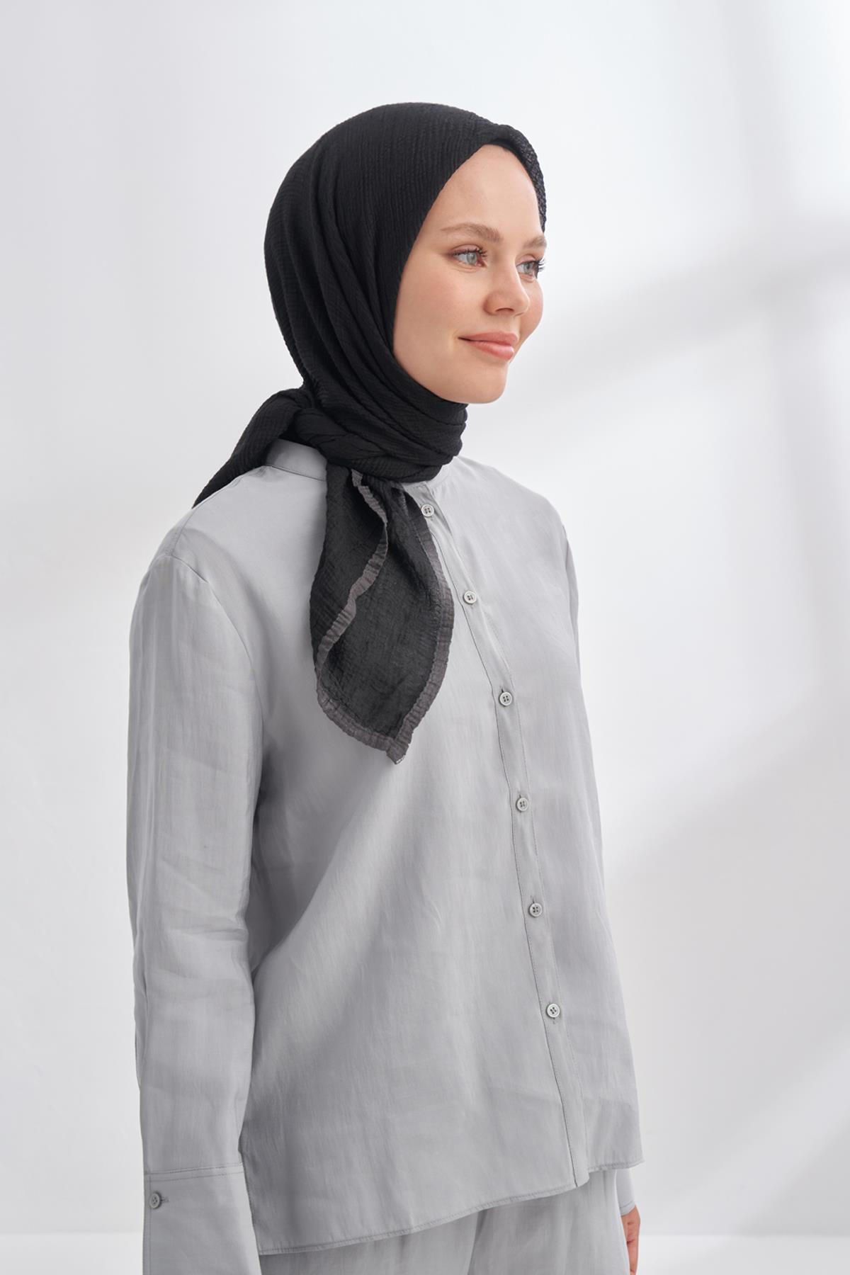 Armanda Müslin Biyeli Eşarp 3353-Siyah